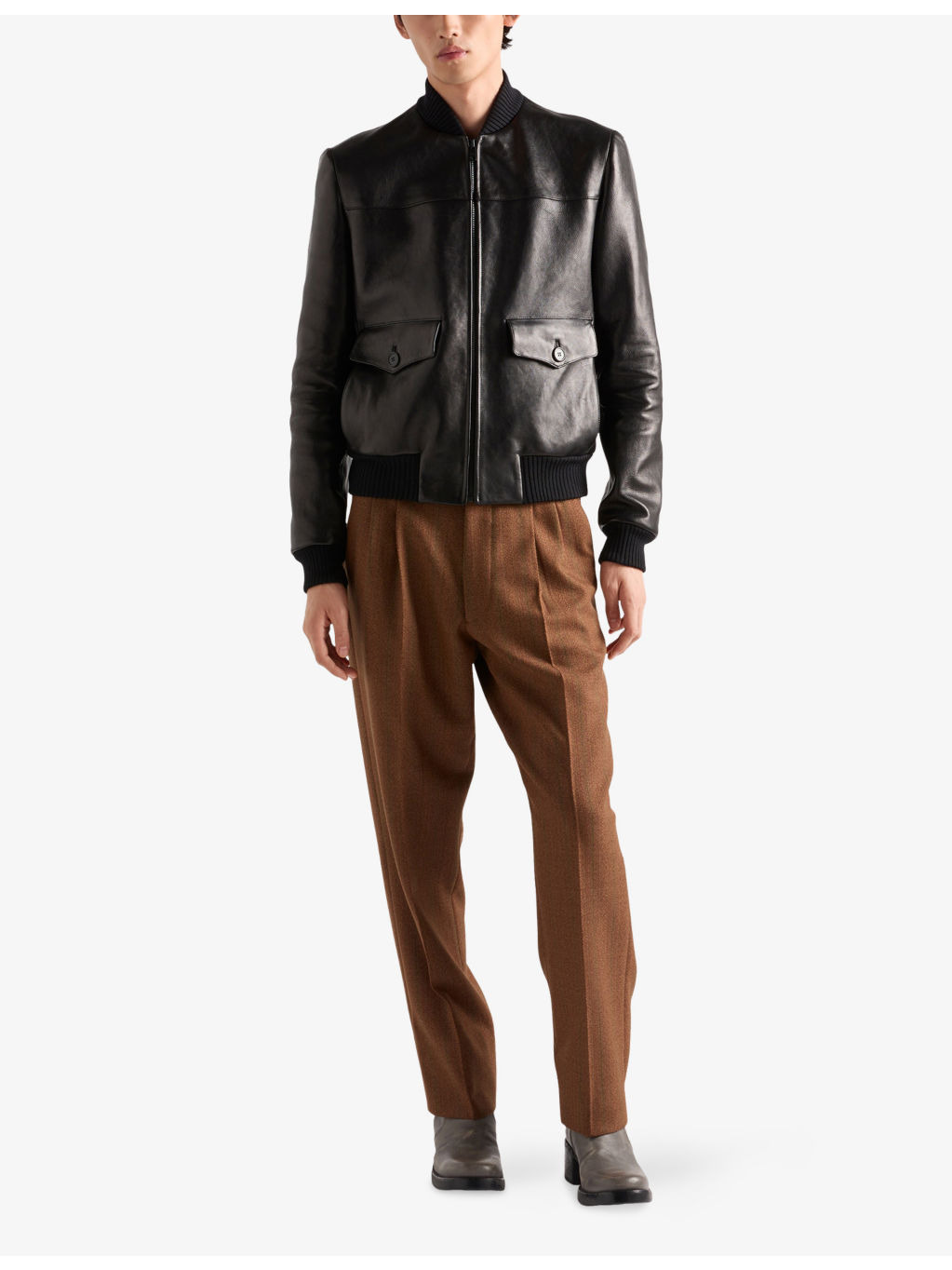 Patch-Pocket Leather Bomber Jacket - 2