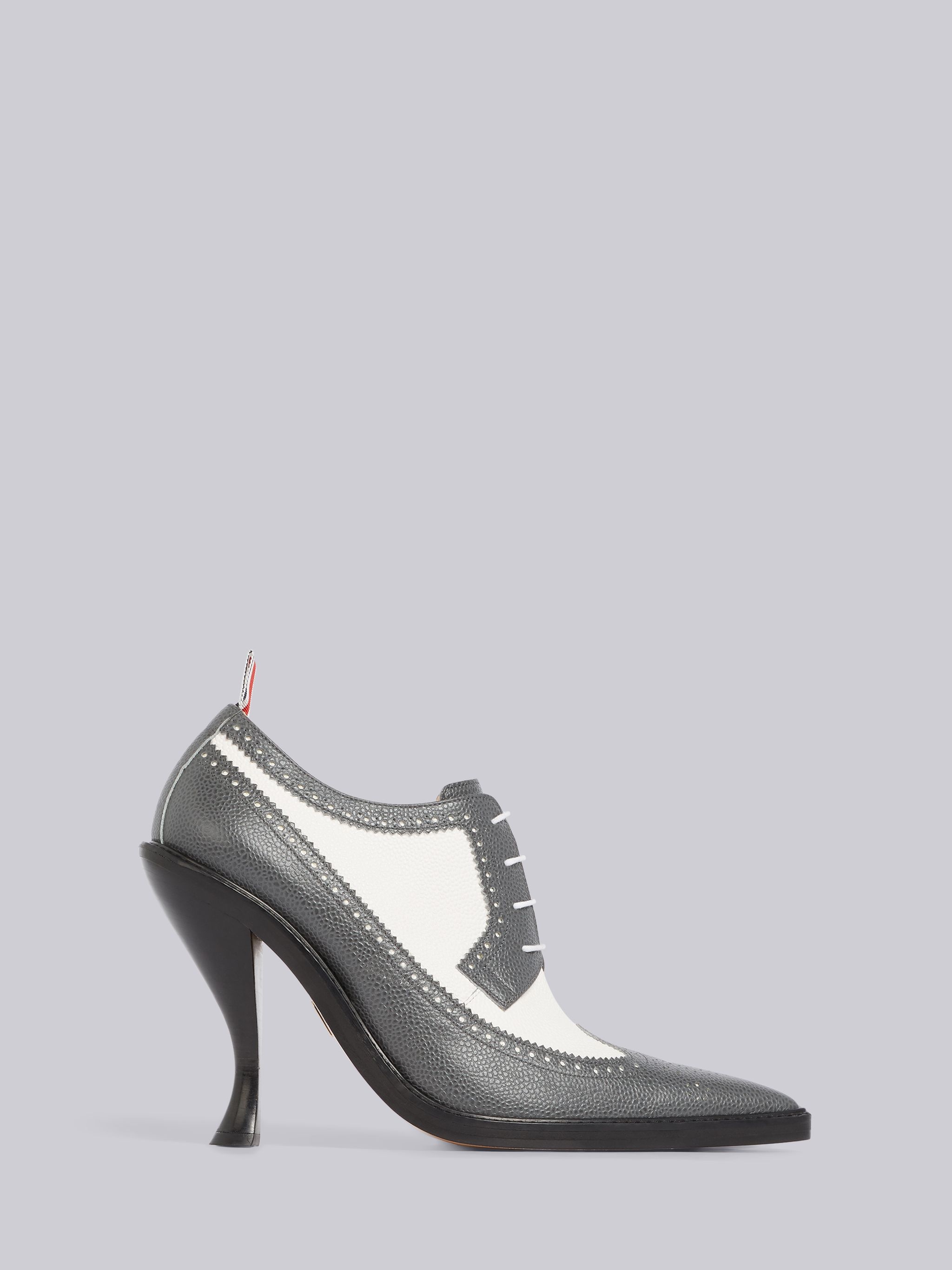 Grey Mix Pebbled Brogue Curved High Heel - 1