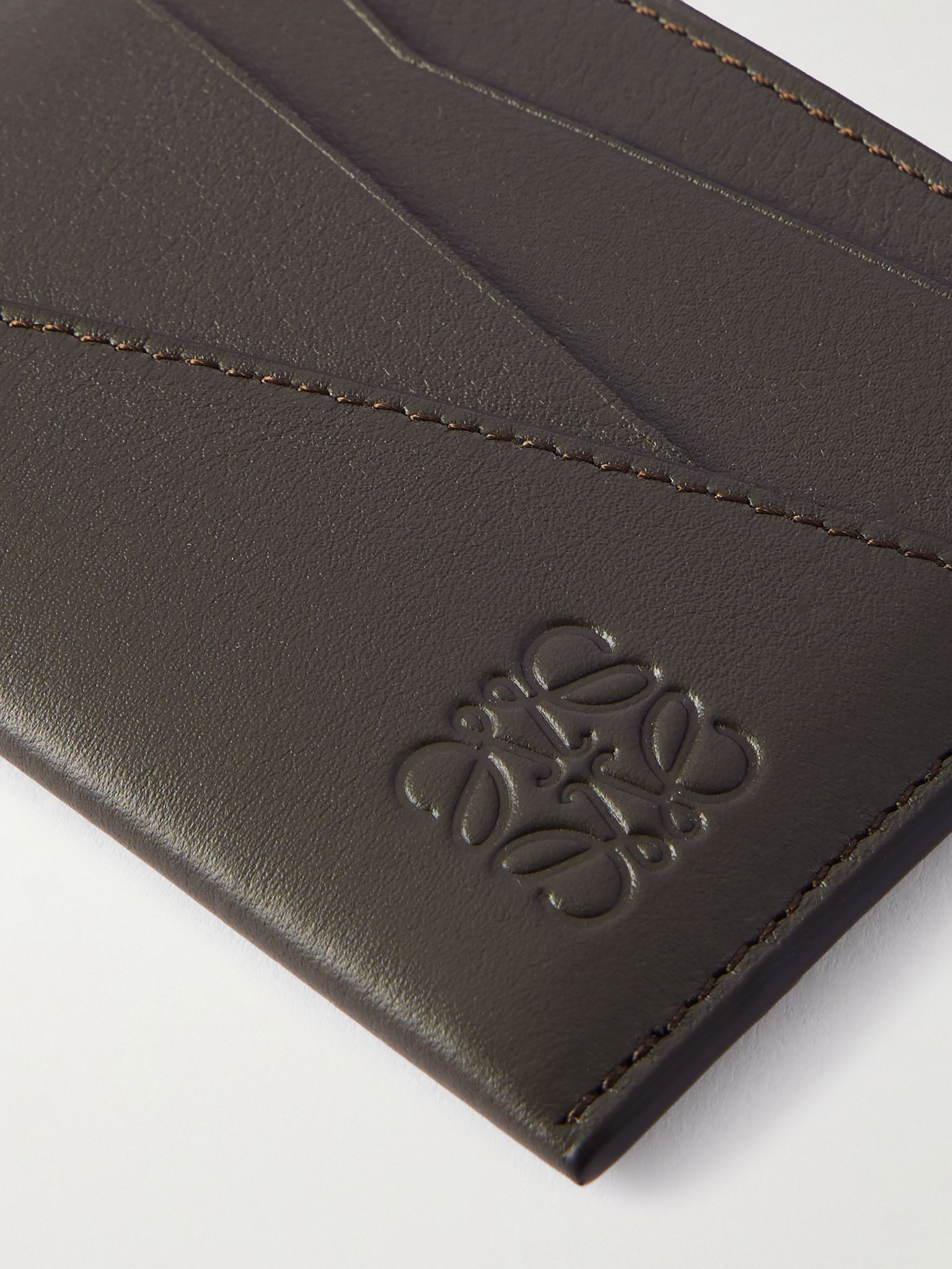 Puzzle Logo-Debossed Leather Cardholder Gray - 3