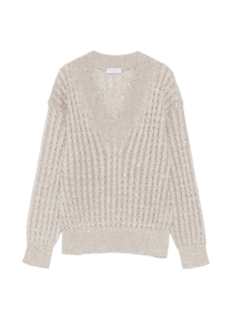 sequin-embellishment V-neck sweater 1