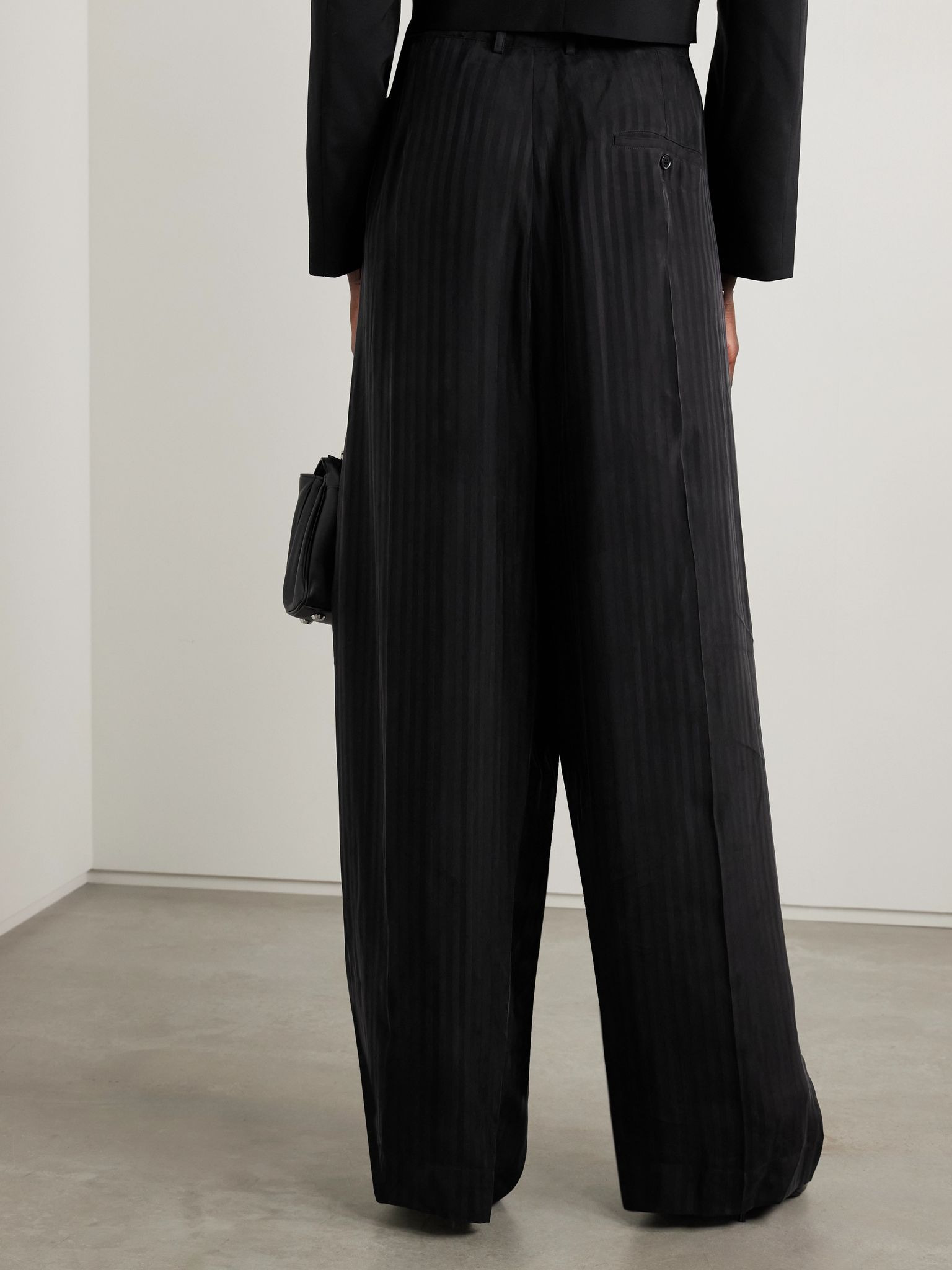 Striped satin-jacquard wide-leg pants Black - 3