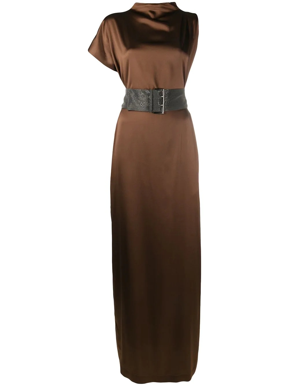 asymmetric sleeve silk gown - 1