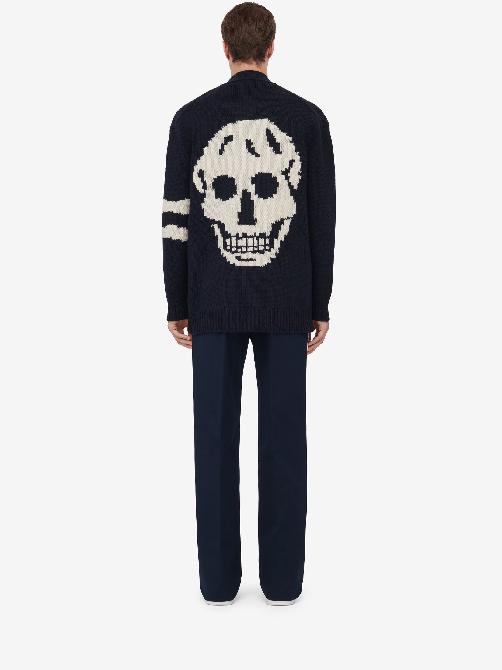 Men's Skull Intarsia Cardigan in Navy/cream - 4