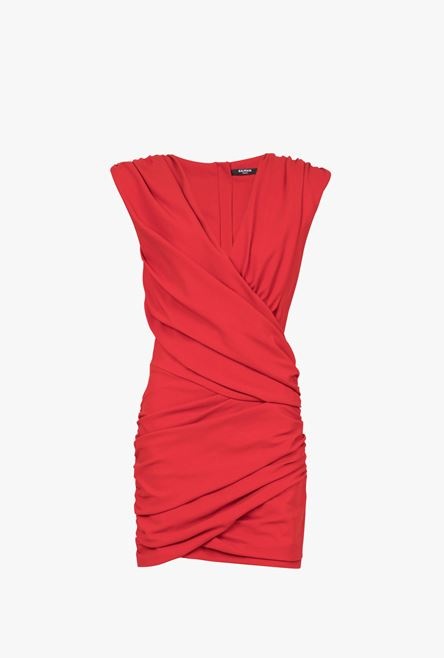 Short draped red jersey dress - 1