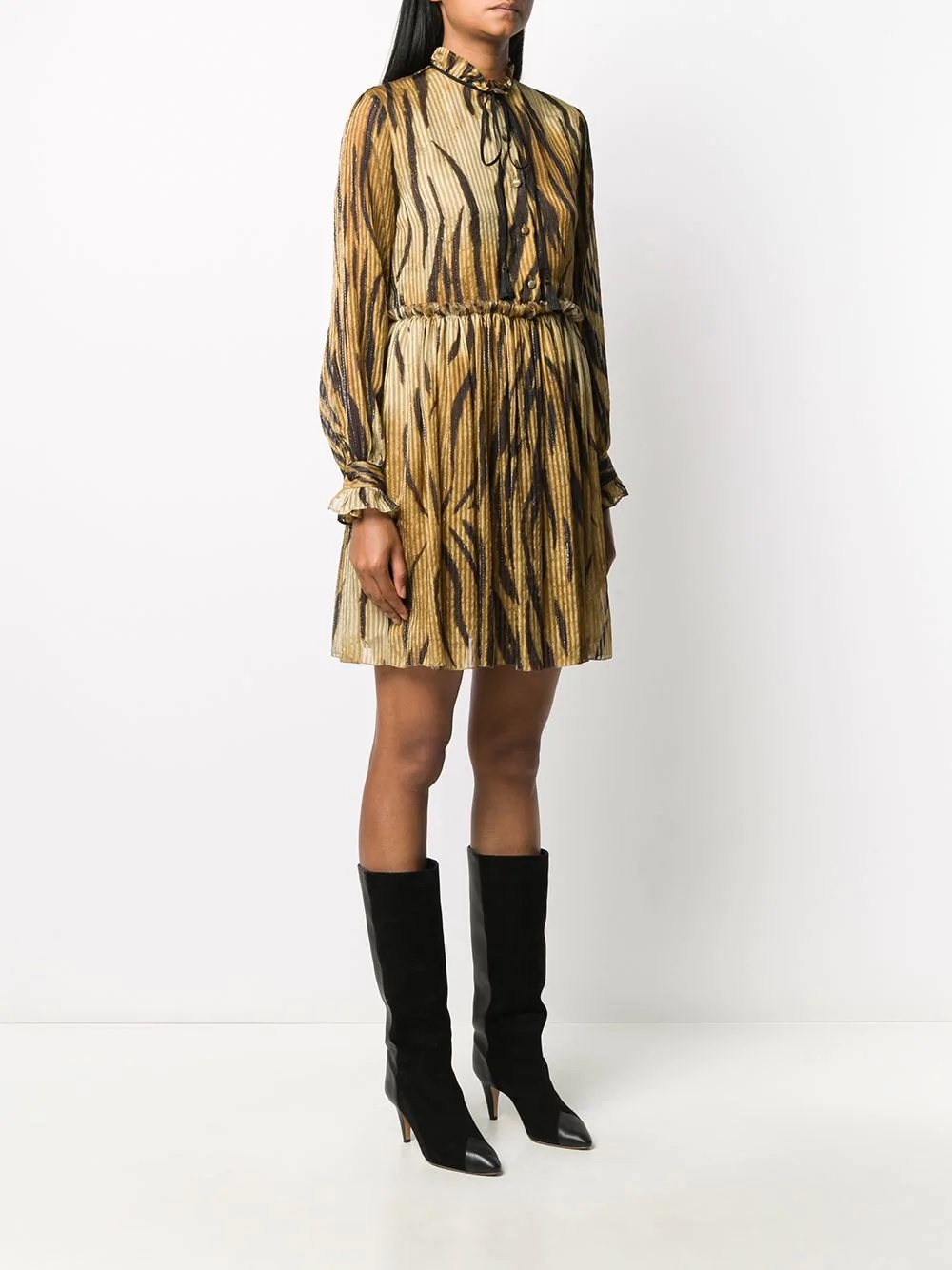 tiger-print tie-neck dress - 3