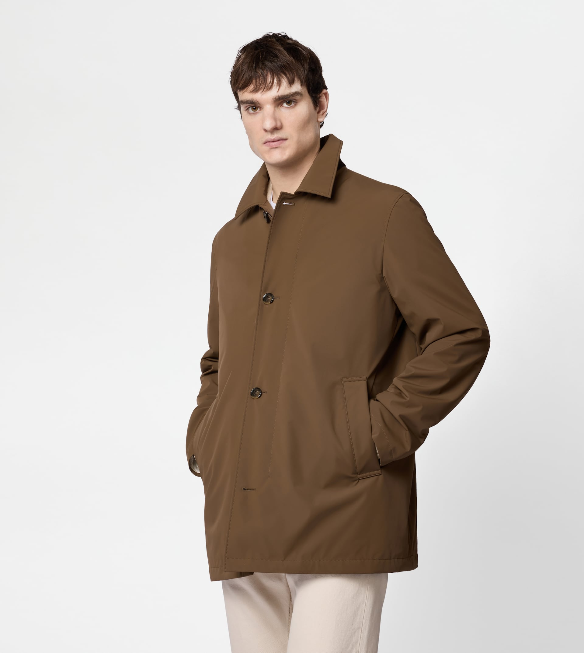 CAR COAT IN STRETCH NYLON - BROWN - 4