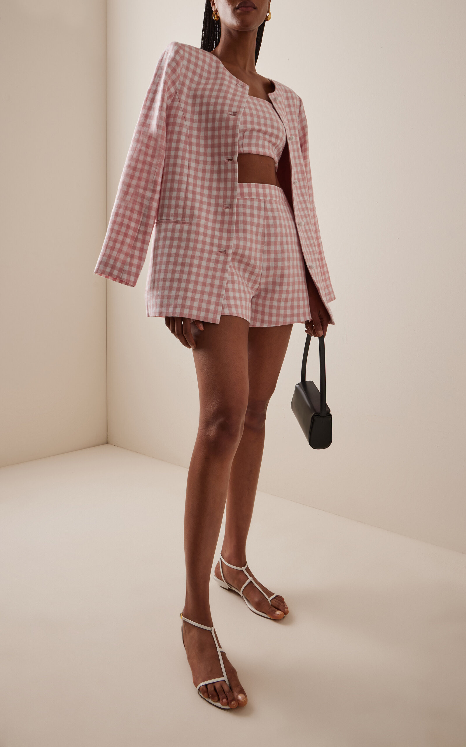 Exclusive Riviera Perri Checked Linen Shorts pink - 4