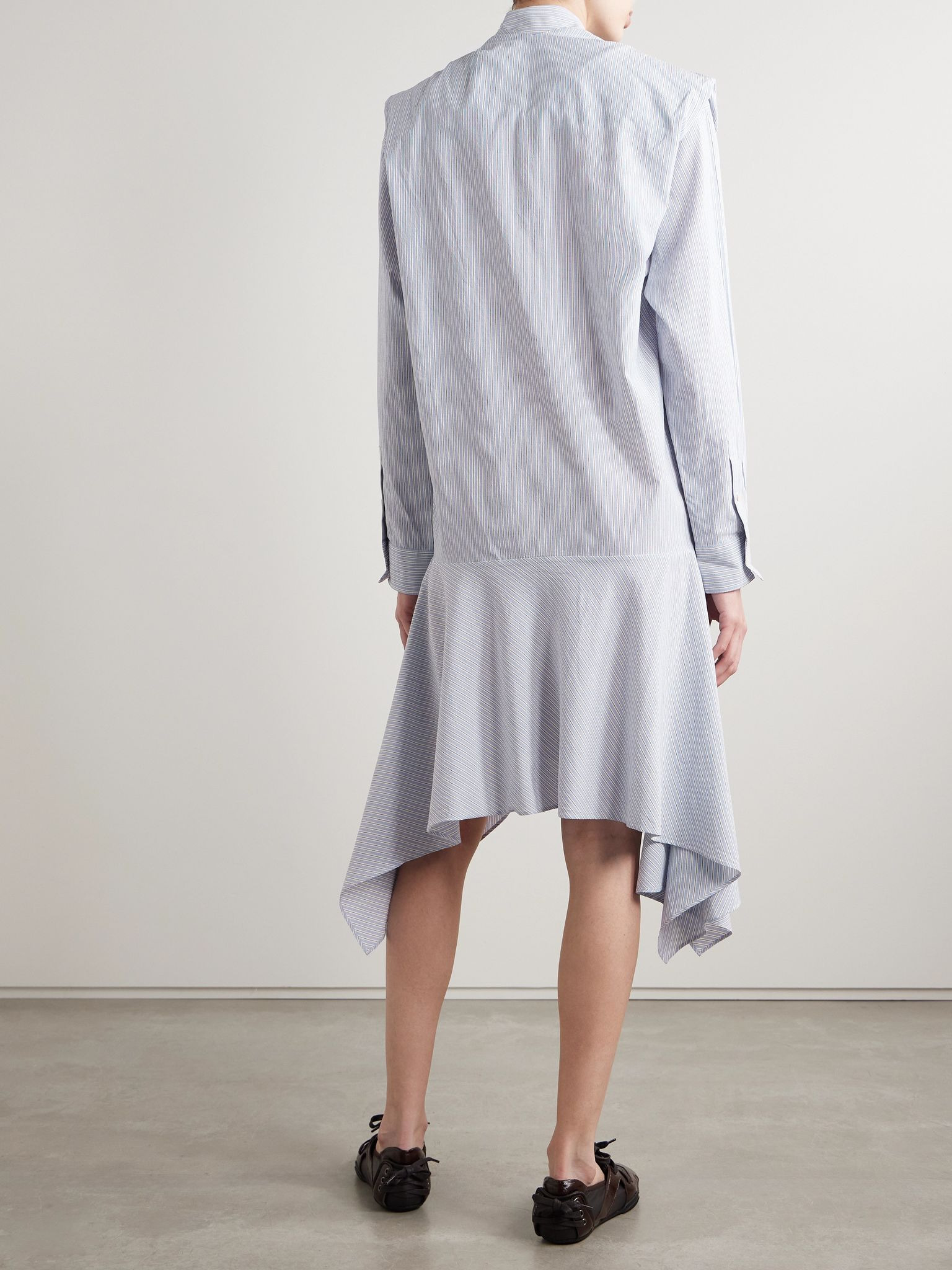 Asymmetric draped striped voile shirt dress Blue - 4