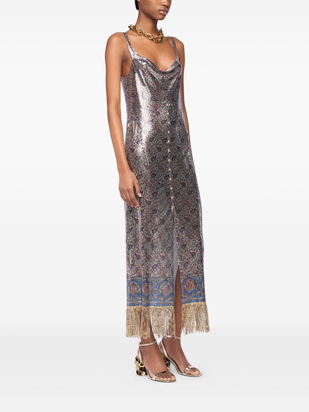 fringed paisley-printed slip dress - 3