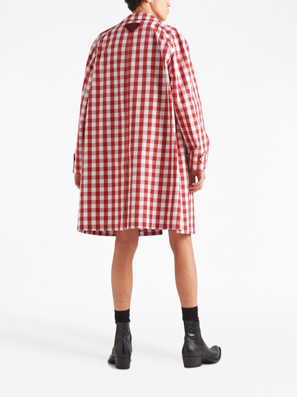 gingham-check cotton coat - 3