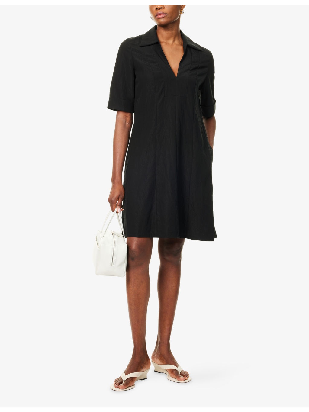 V-Neck Short-Sleeves Woven Midi Dress - 2