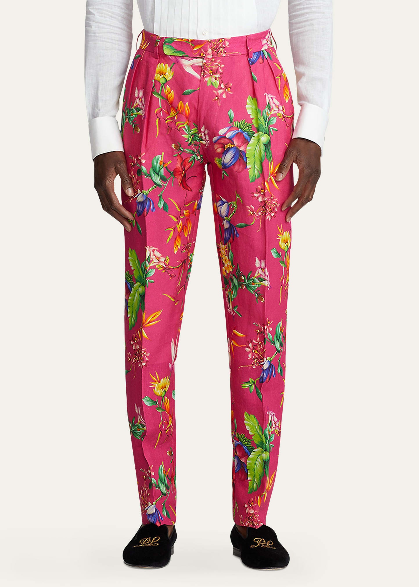 Men's Botanical Print Linen Trousers - 4