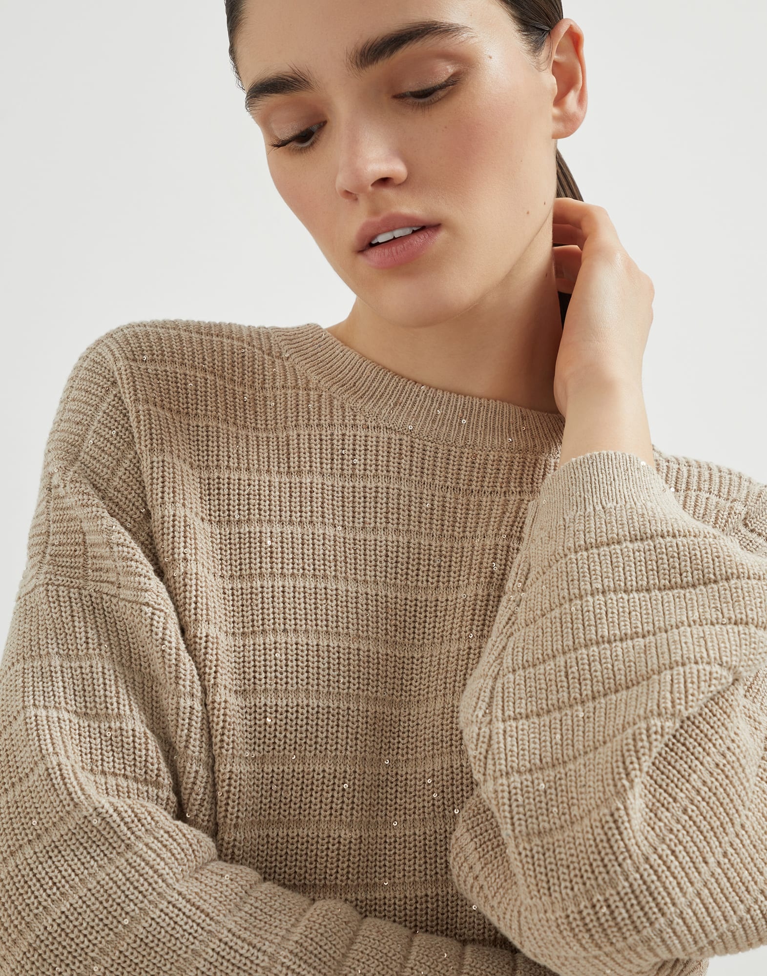 Textured half English rib sweater in cotton Diamond yarn - 3