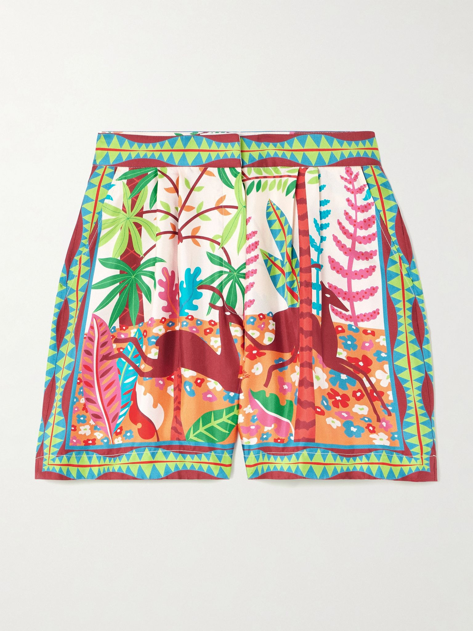 + Louis Barthélemy pleated printed silk-twill shorts Red - 1
