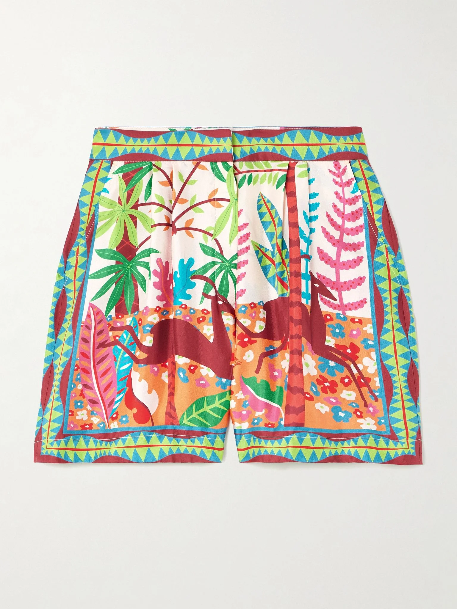 + Louis Barthélemy pleated printed silk-twill shorts Red - 1