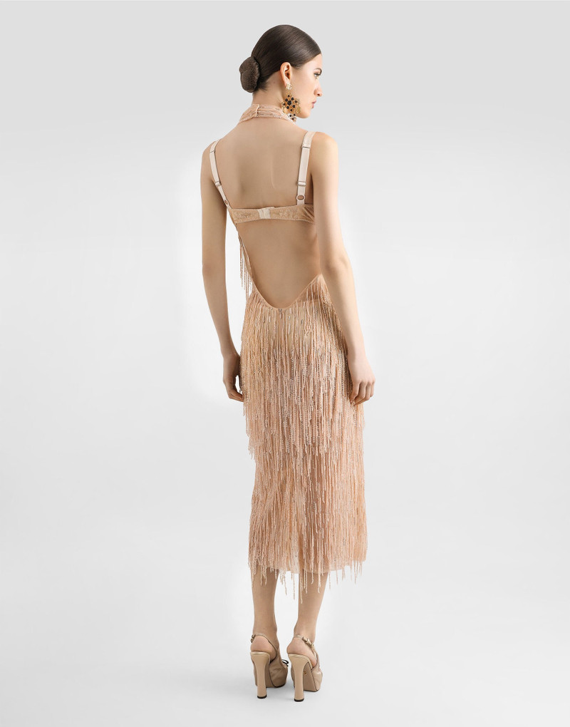 Calf-length dress with sequined fringe embellishment 3