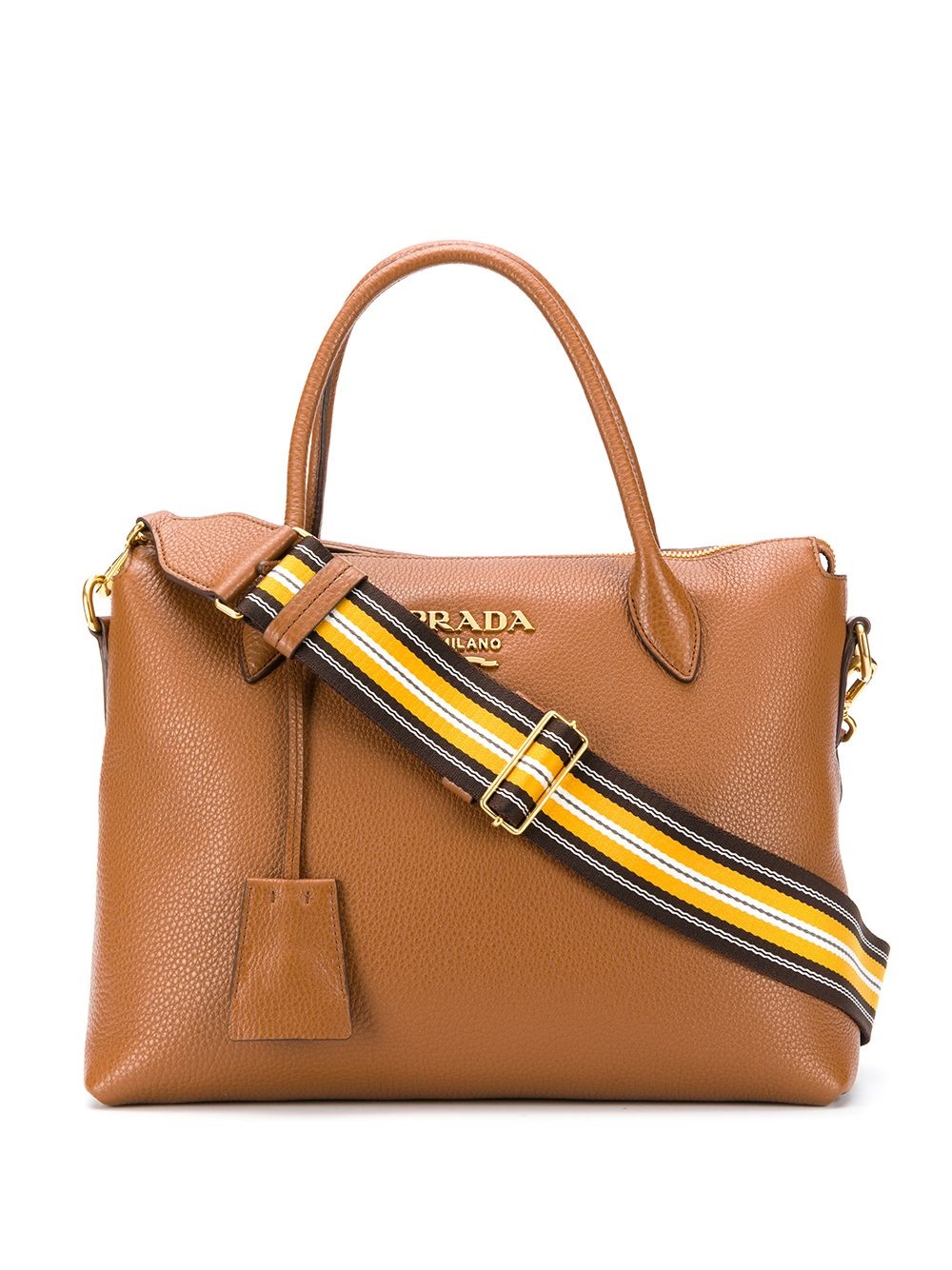 leather tote bag with detachable stripe shoulder strap - 1