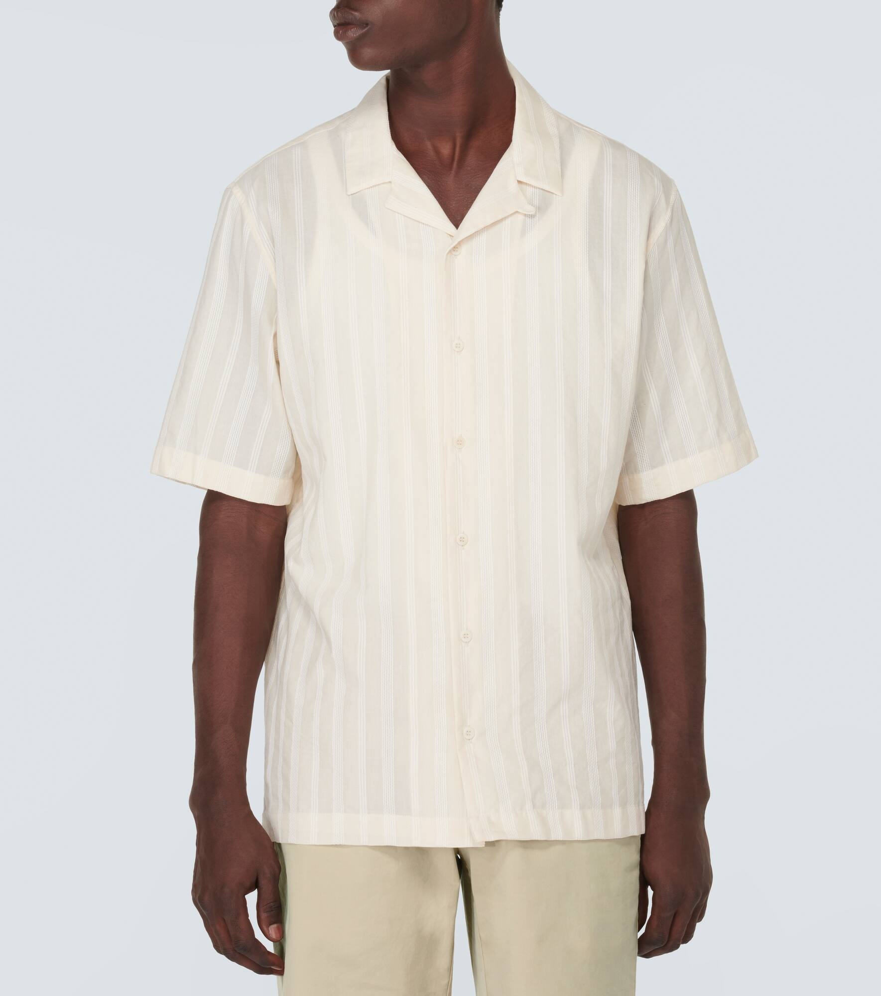 Embroidered striped cotton bowling shirt - 3