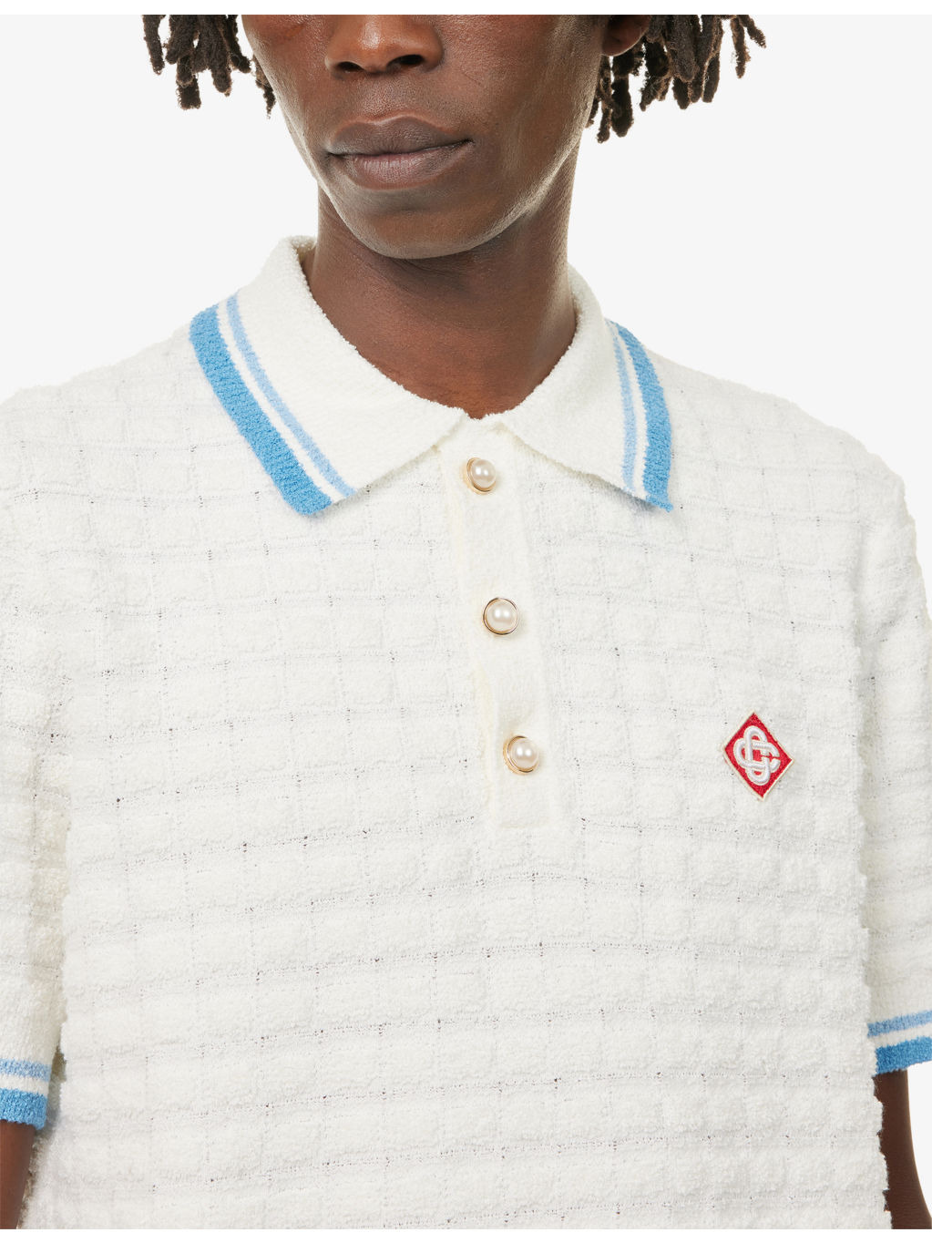 Striped Logo-Patch Cotton-Blend Boucle Polo Shirt - 5