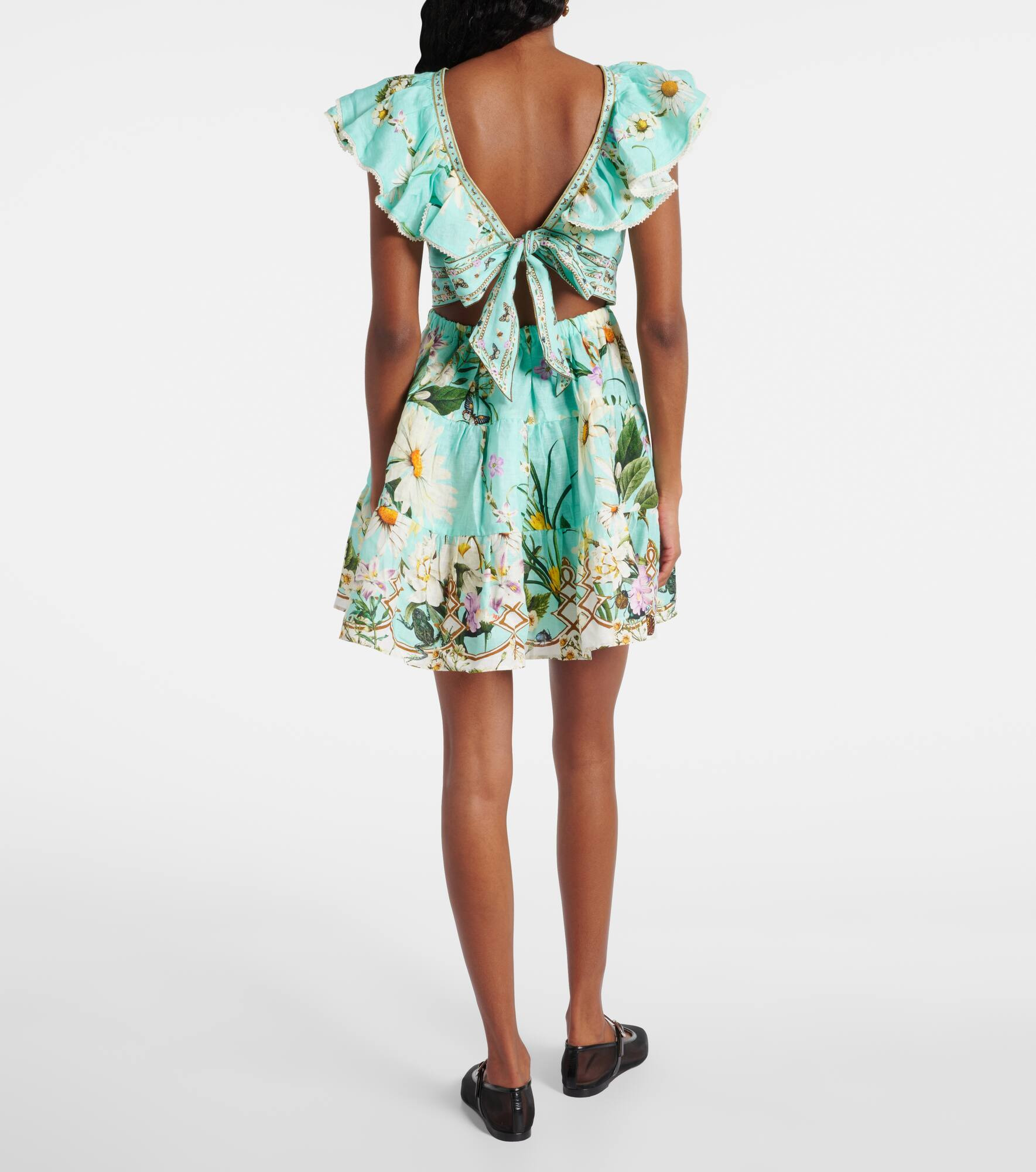 Floral embellished linen minidress - 3