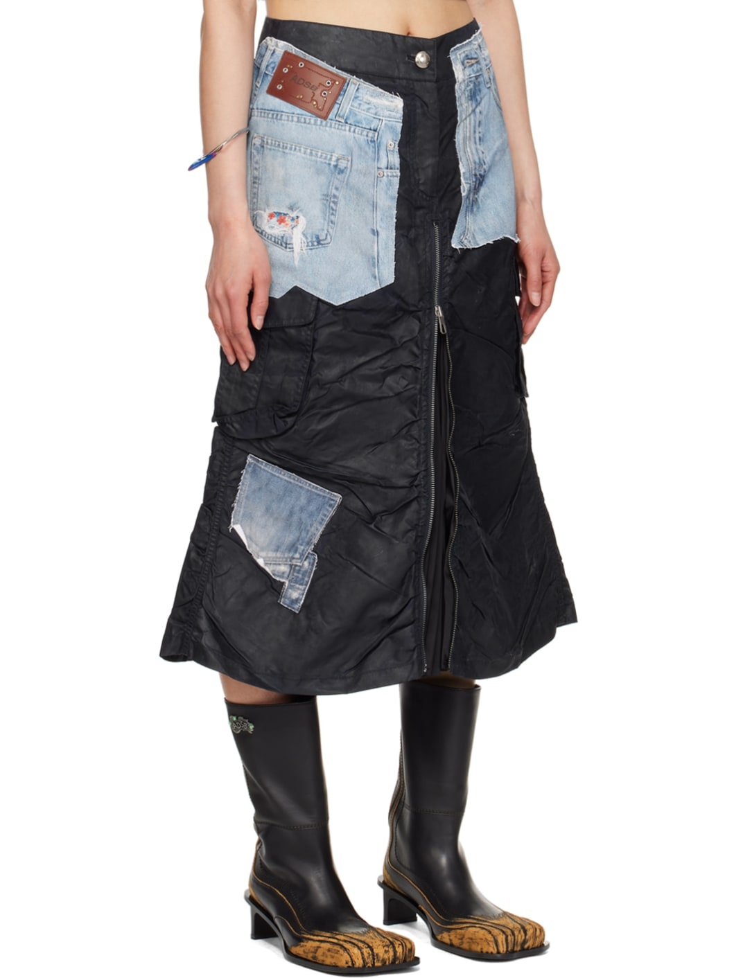 Navy Coated Midi Skirt - 2