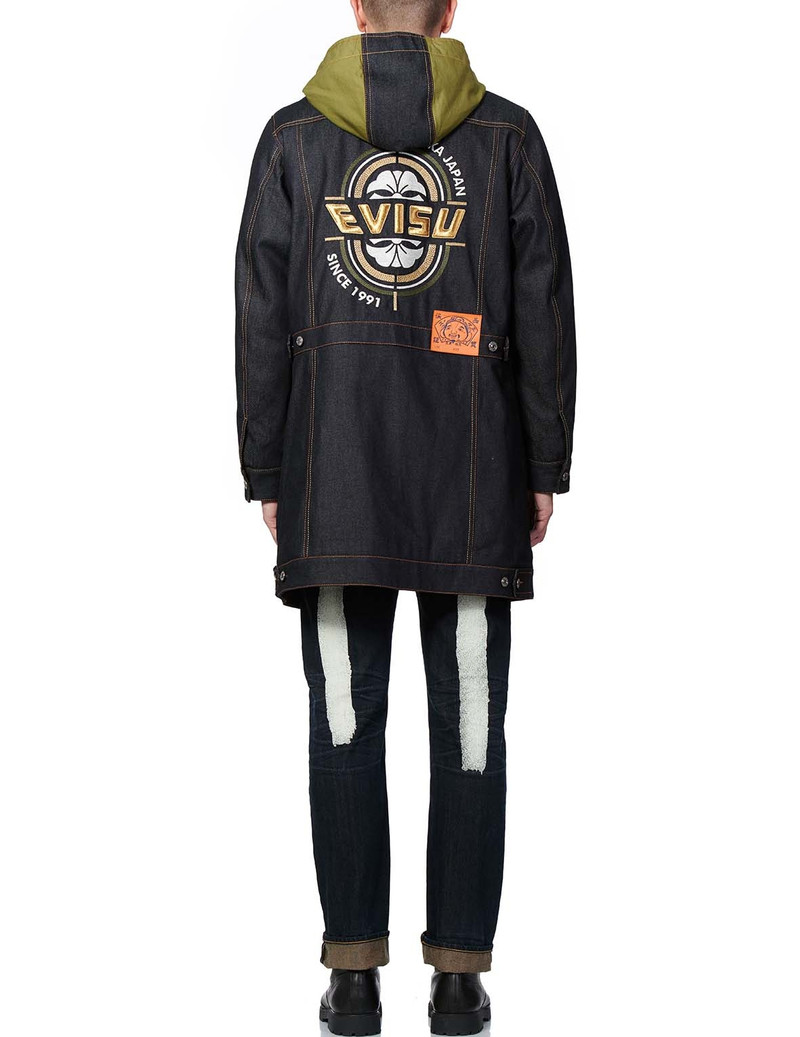 KAMON AND LOGO EMBROIDERED DENIM PADDED COAT 2