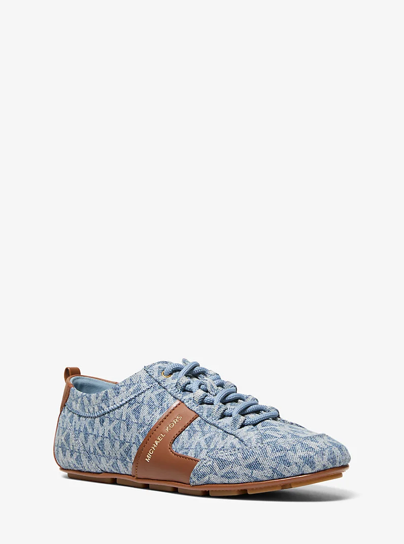 Keely Signature Logo Print Denim and Leather Trainer - 1