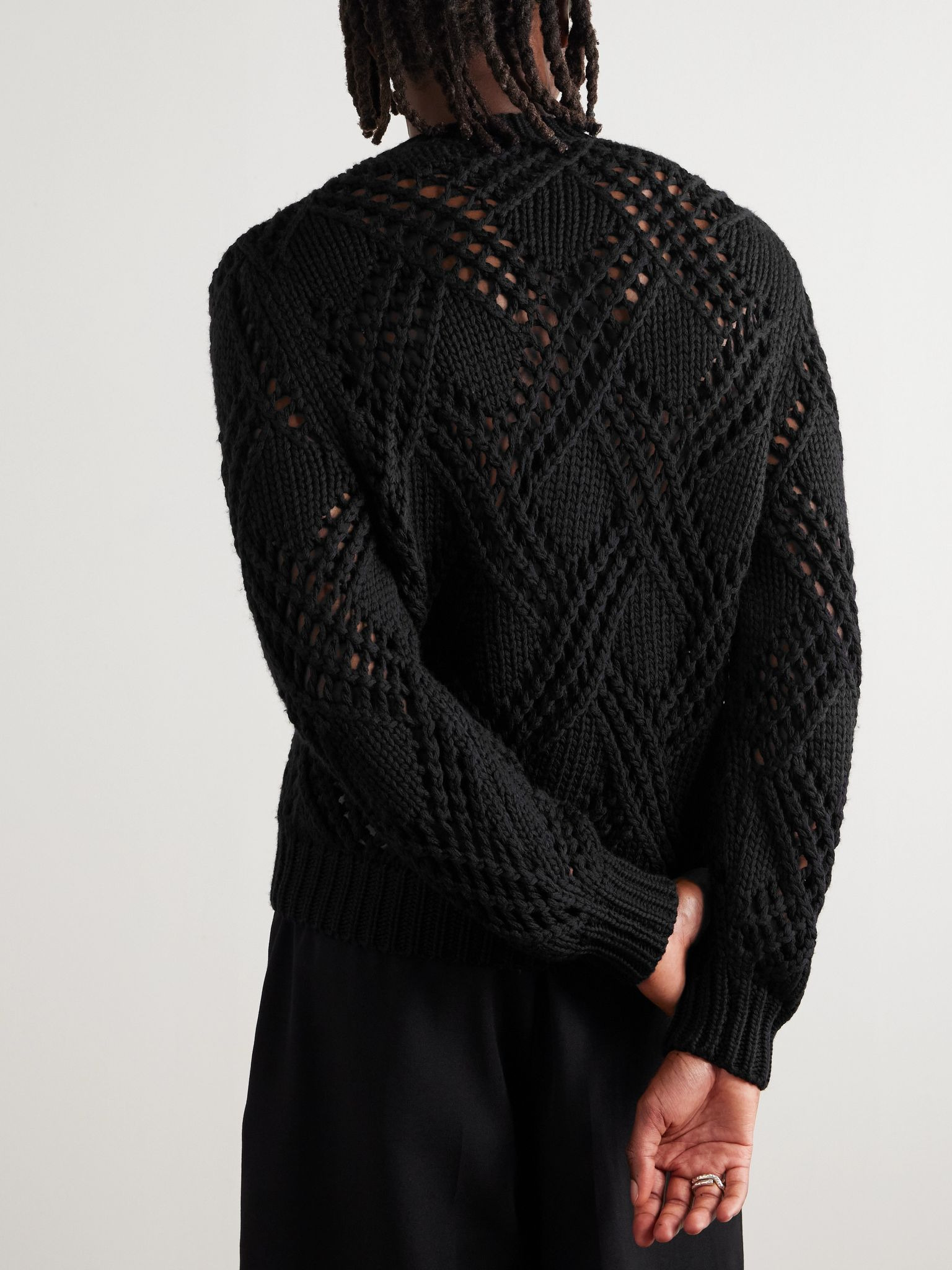 Open-Knit Wool Sweater Black - 3