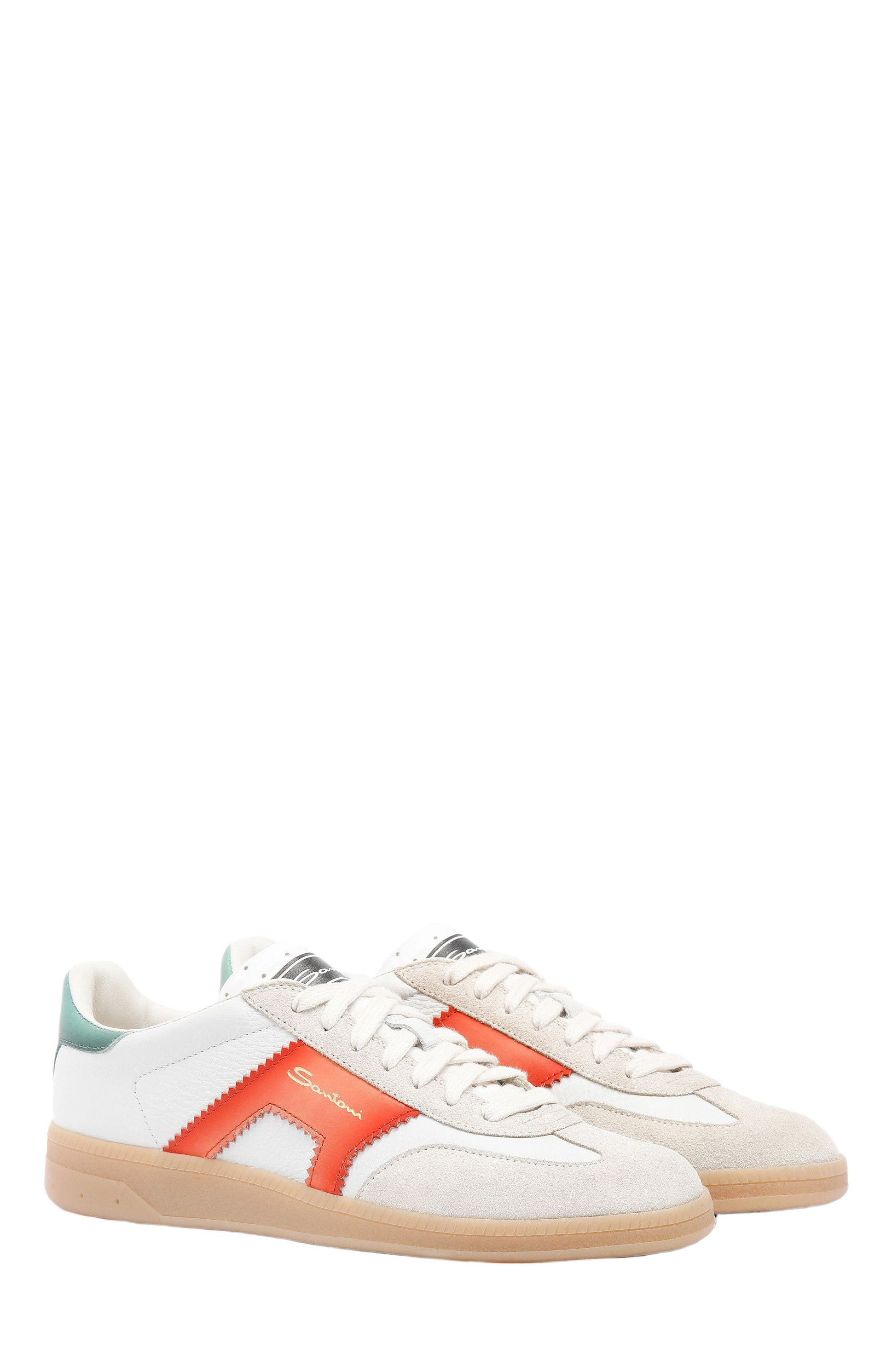 Santoni Women's leather and suede DBS Oly sneaker in White/Orange at Nordstrom - 7