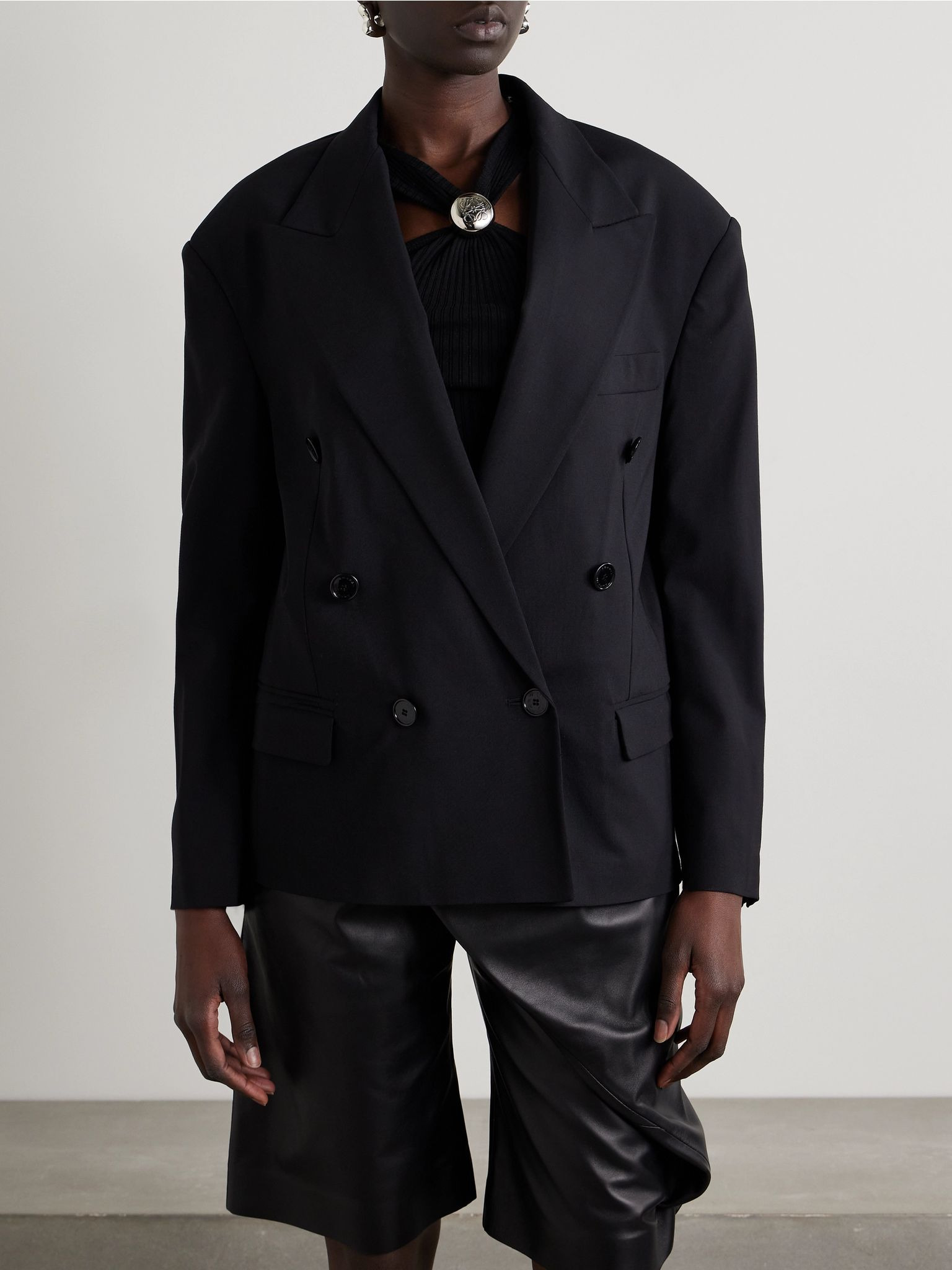 Klero double-breasted grain de poudre wool-blend blazer Black - 3