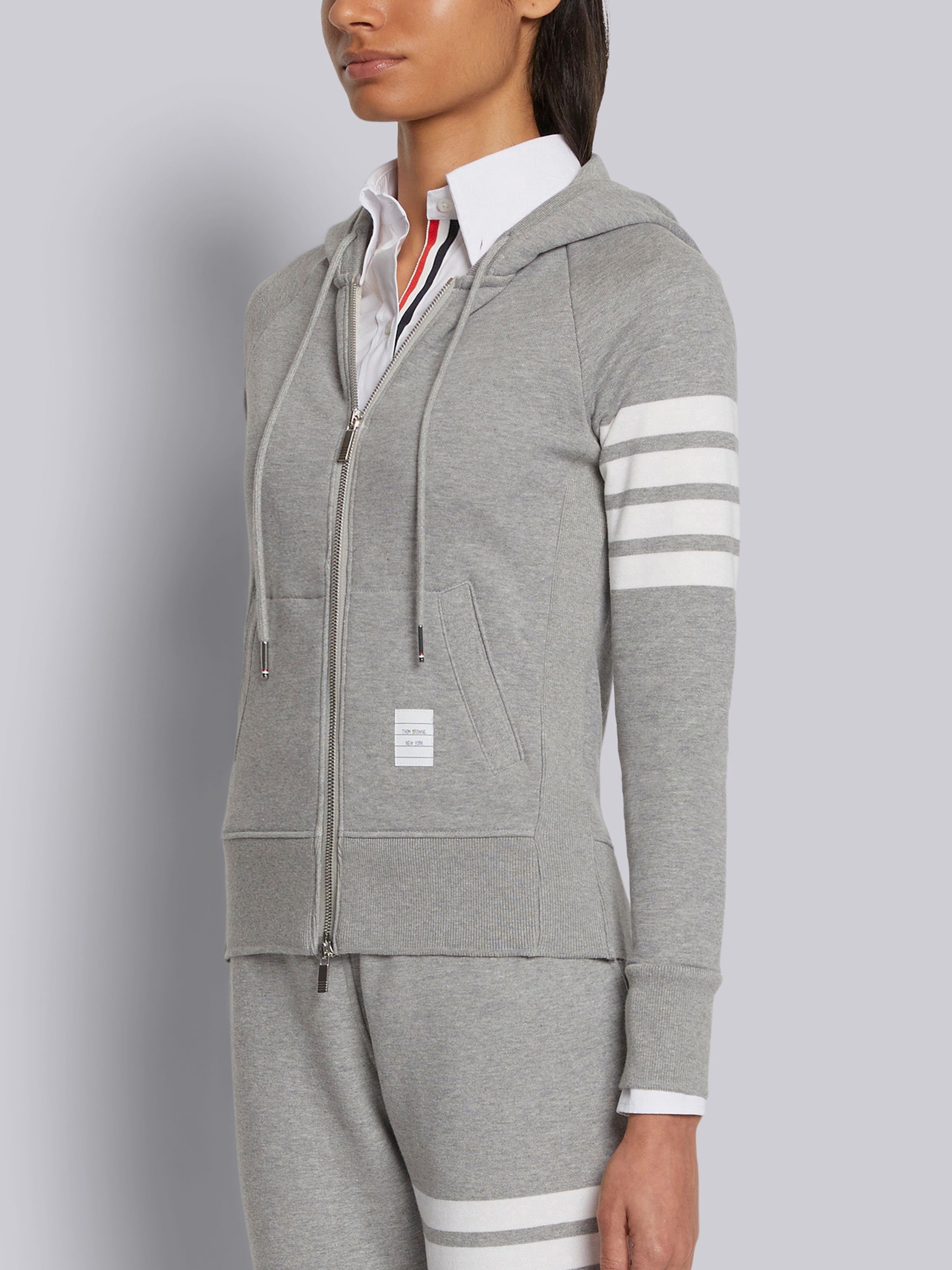 Light Grey Loopback Jersey Knit Engineered 4-bar Stripe Zip up Hoodie - 2