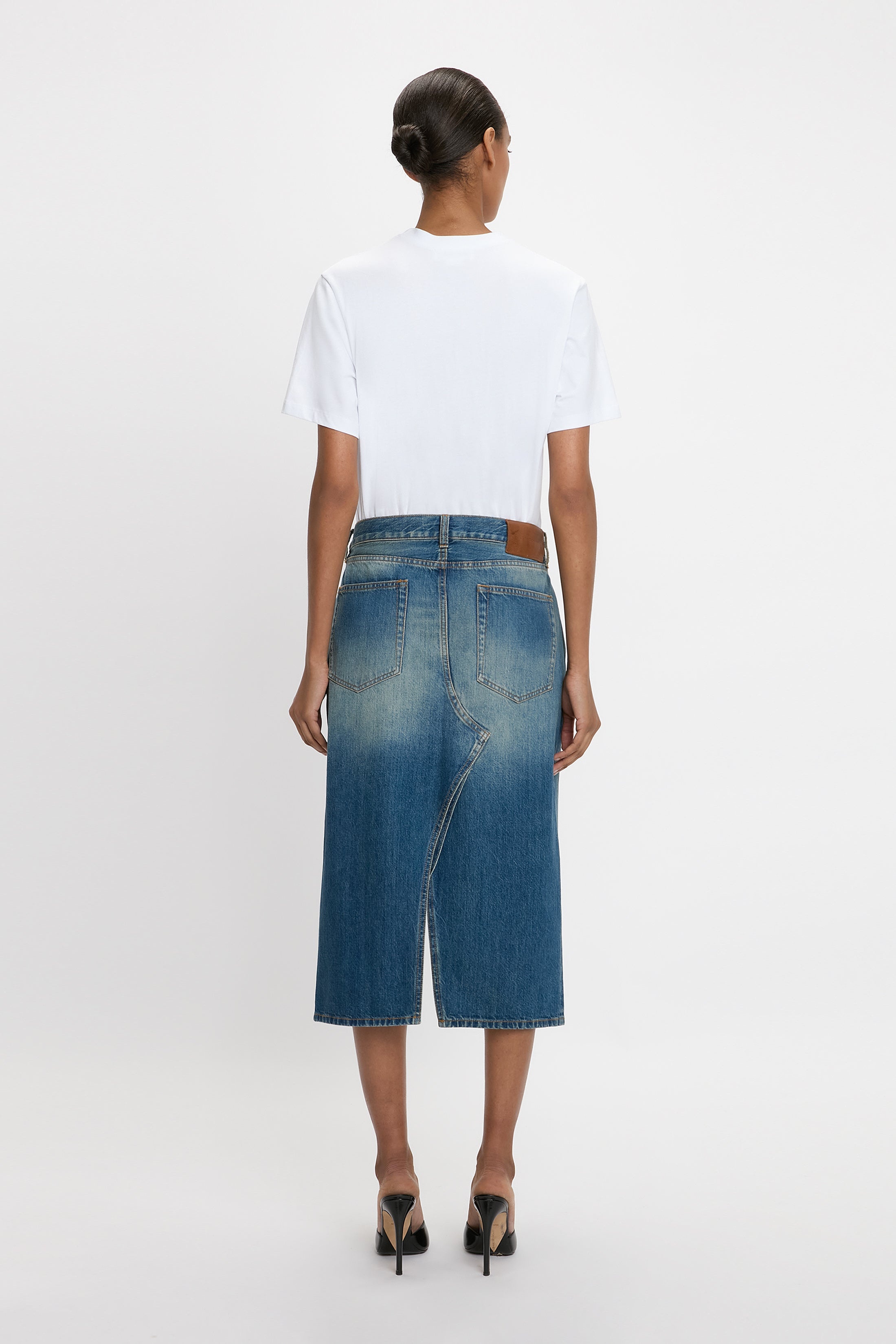 Kick Pocket Denim Skirt In Mid Blue - 4