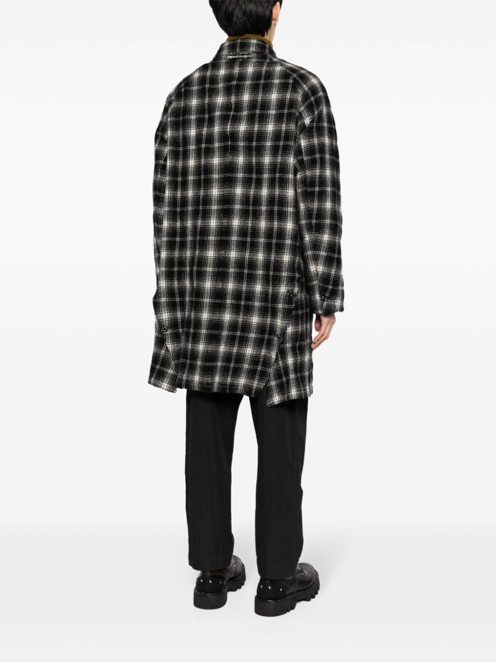 check-pattern logo-patch wool coat - 4