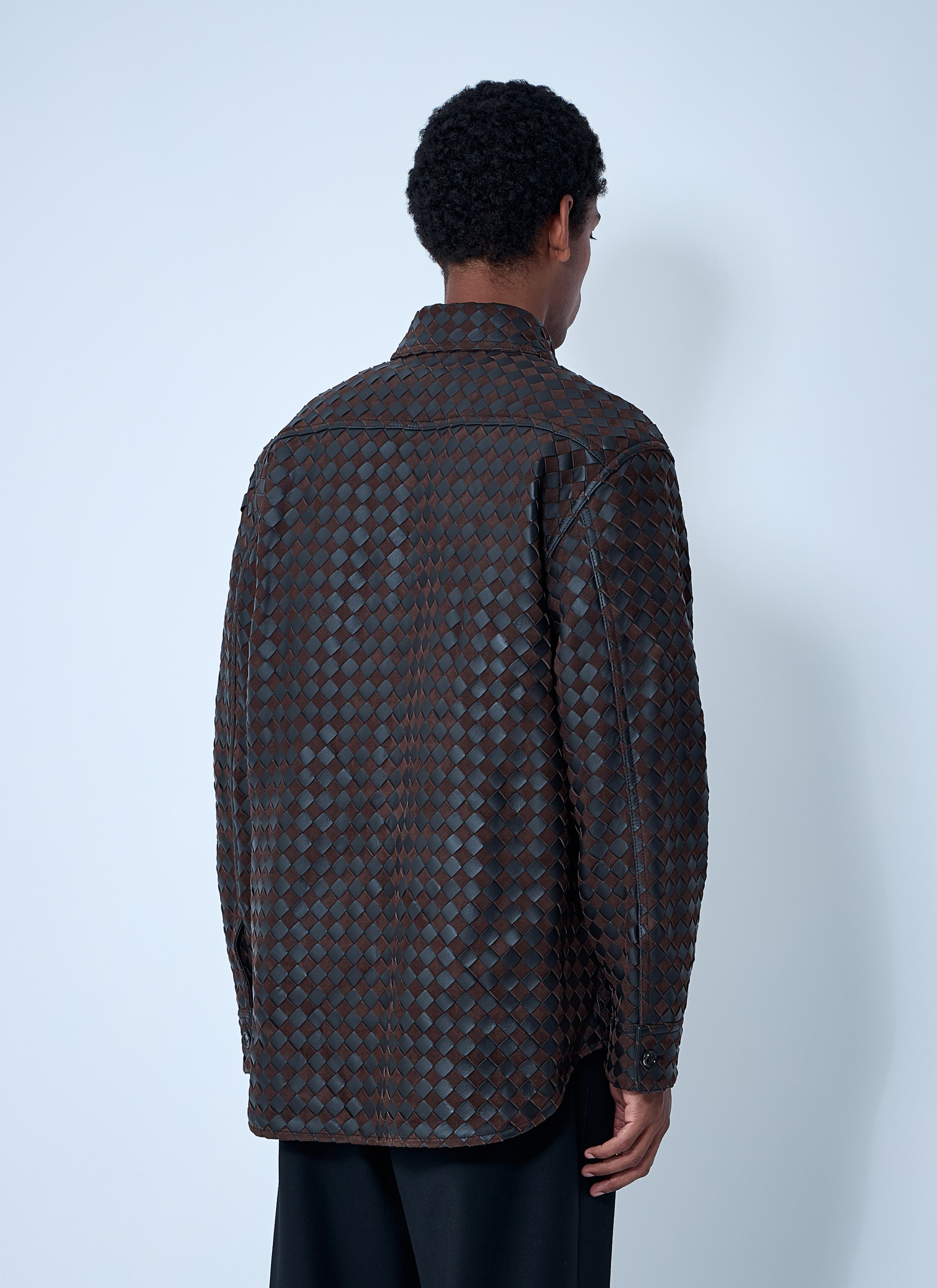 Bottega Veneta Men Intrecciato Leather And Suede Shirt - 4