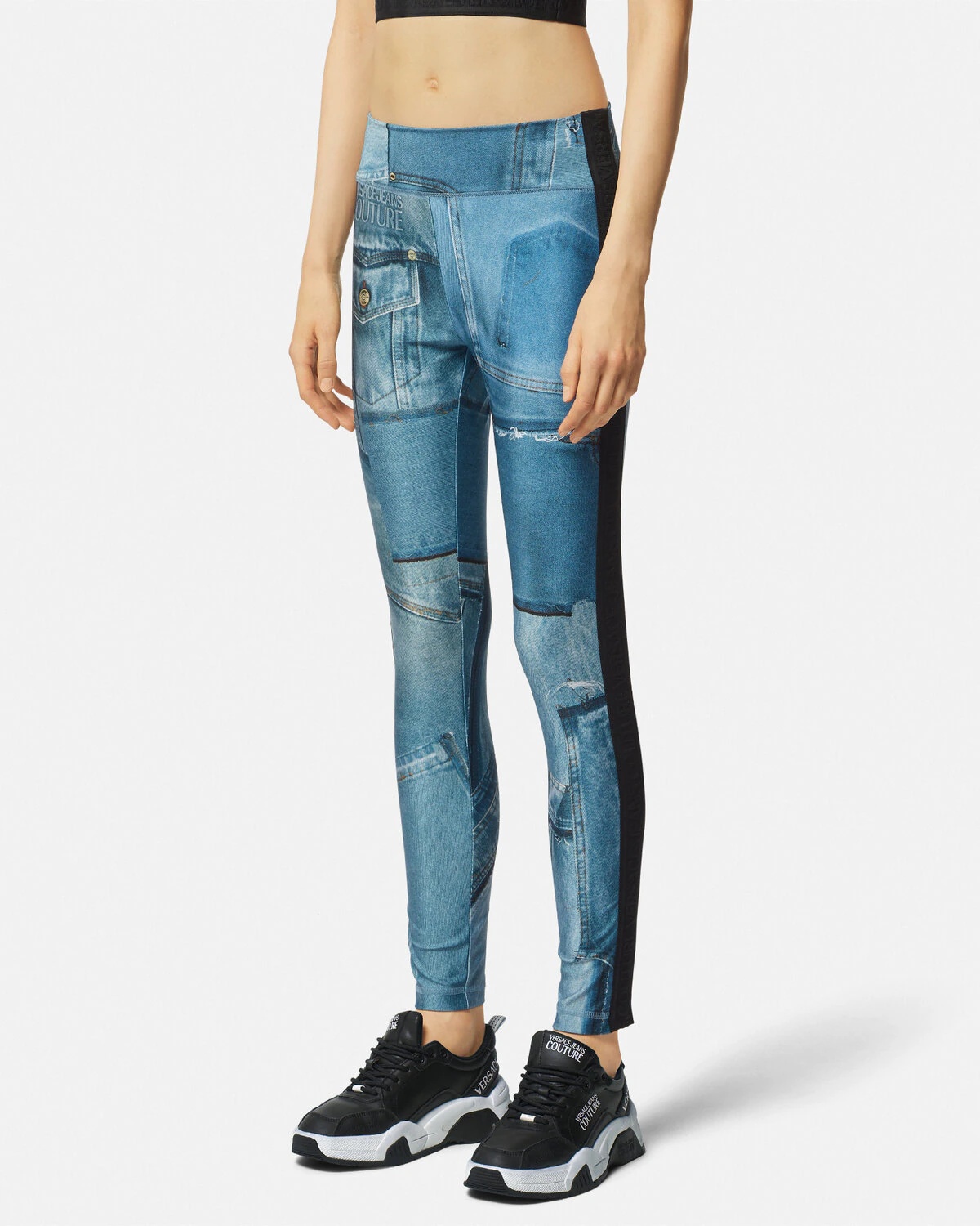 Patchwork Denim Leggings - 4