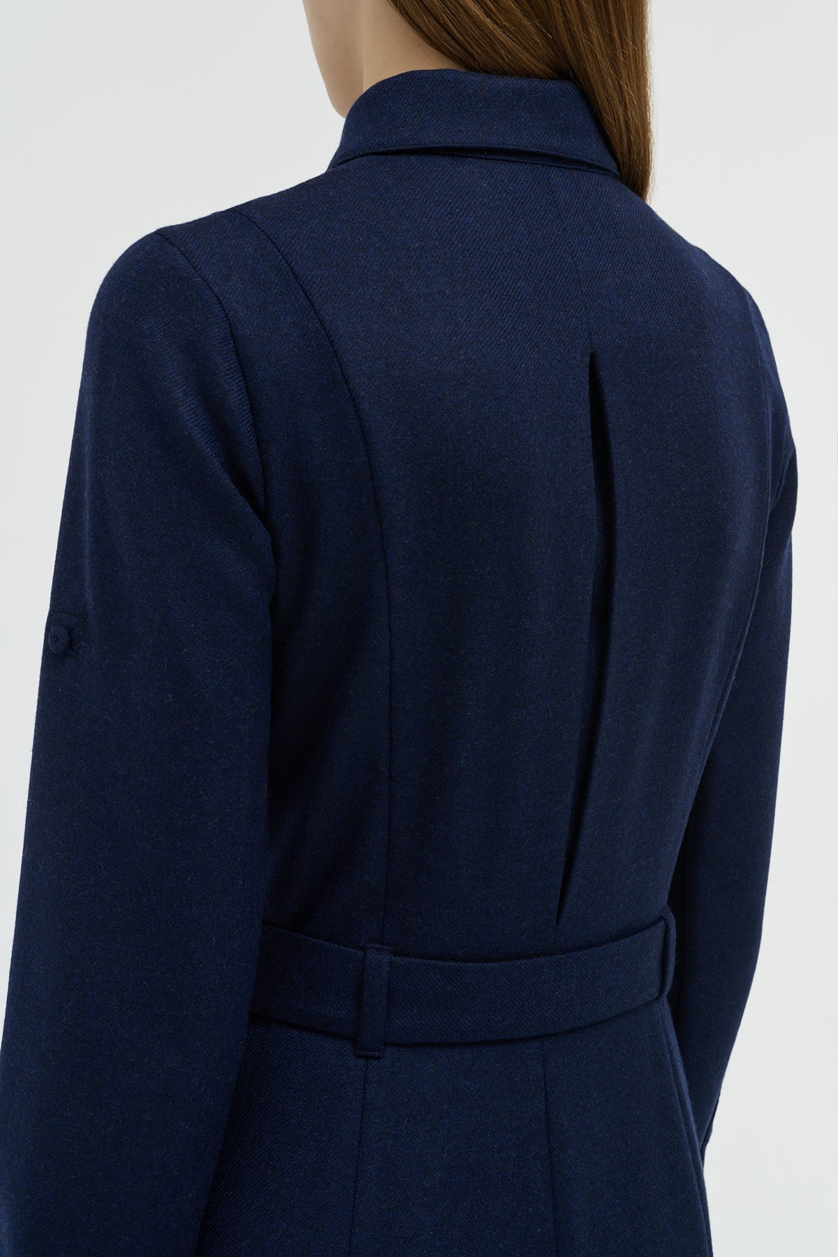 Meyer Pleated Maxi Shirtdress in Navy Wool Cashmere Flannel - 7