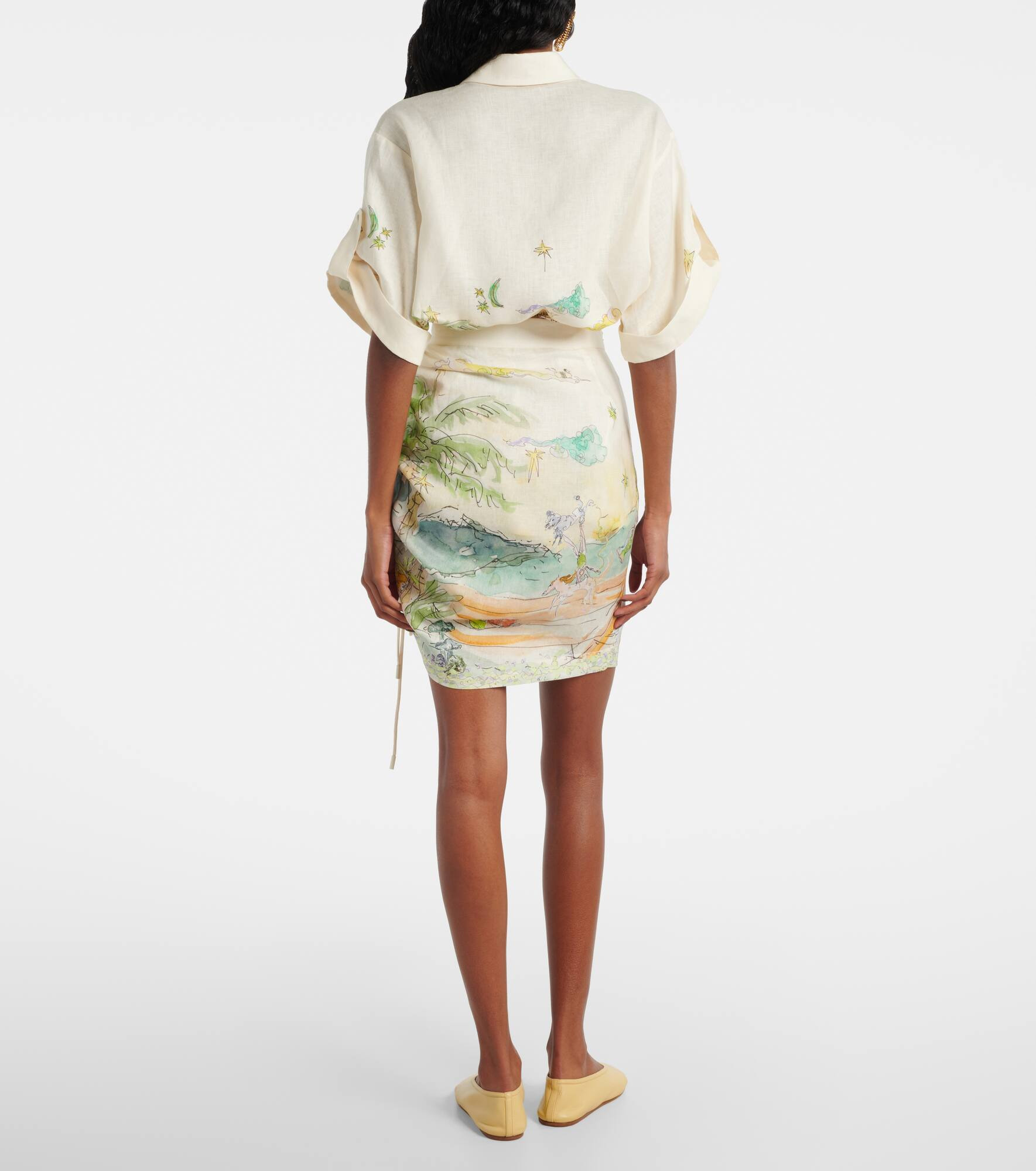 Anouk printed gathered linen miniskirt - 3