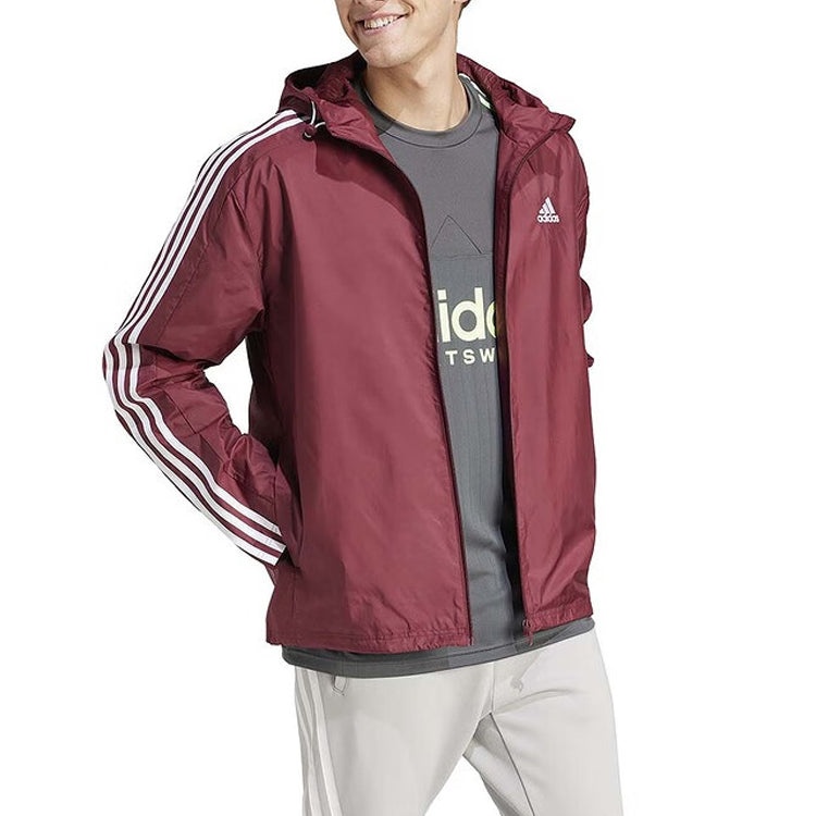 adidas Essential 3-Stripes Woven Windbreaker Asia Sizing 'Shadow Red' IS1335 - 2