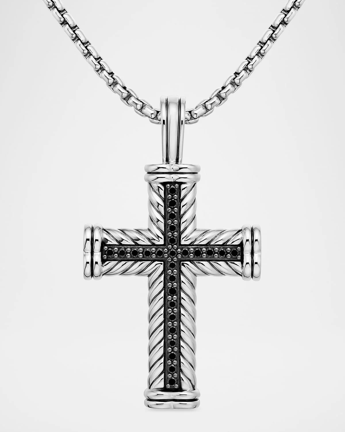 Men's Chevron Cross Pendant with Diamonds in Silver, 41.7mm - 1
