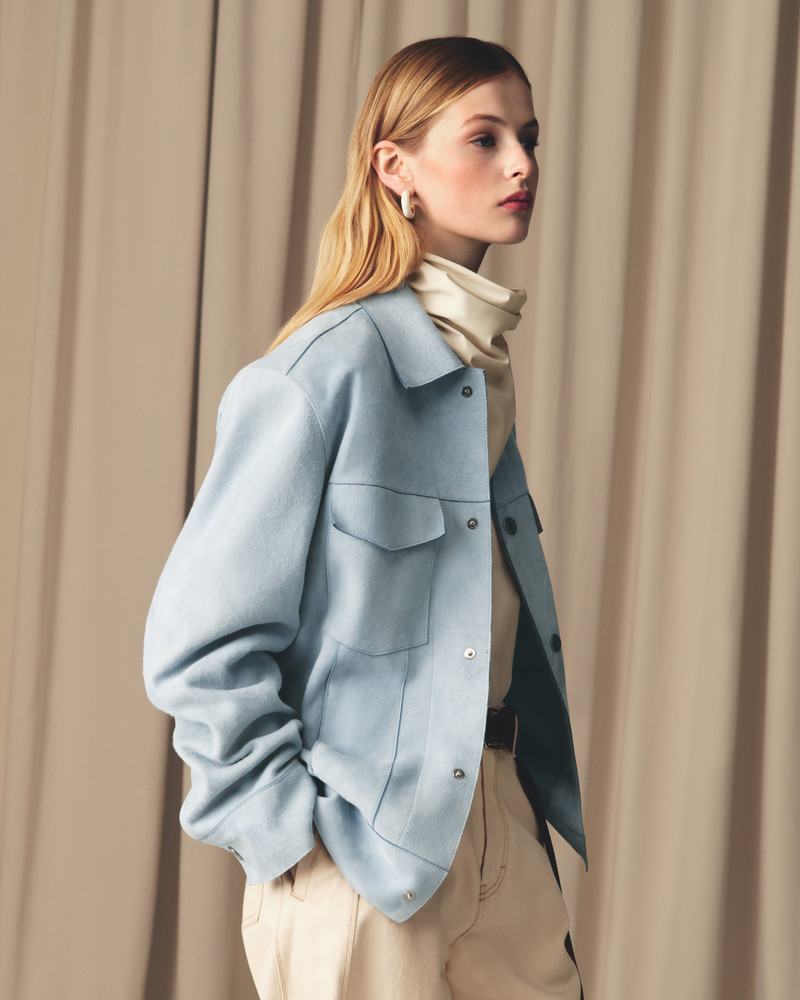 BLUE LEATHER TRUCKER JACKET 7