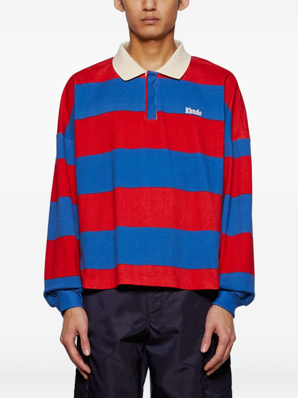striped-pattern pique polo shirt - 3