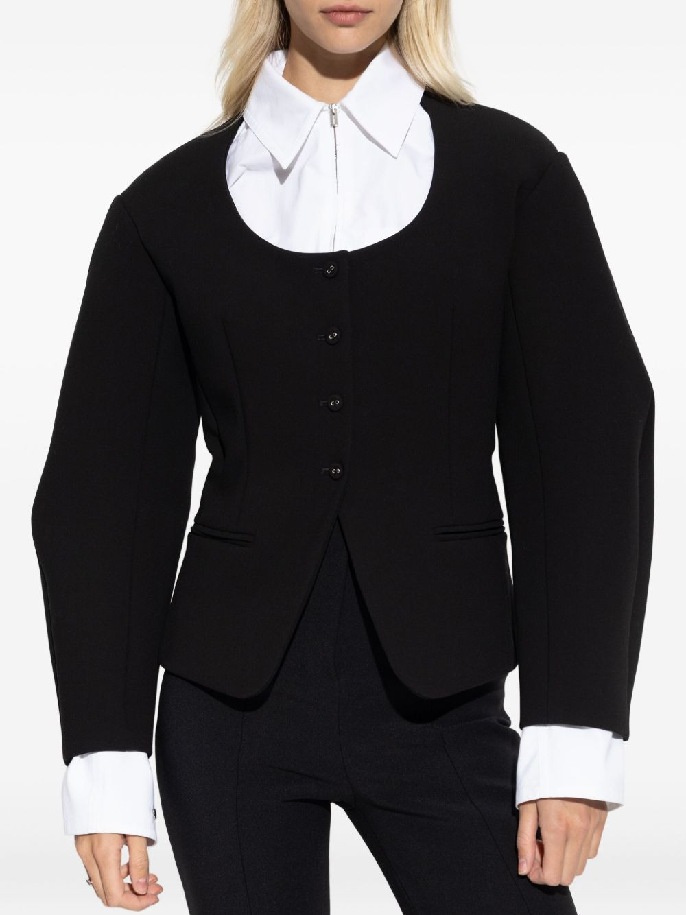 button-fastening balloon-sleeve jacket - 3