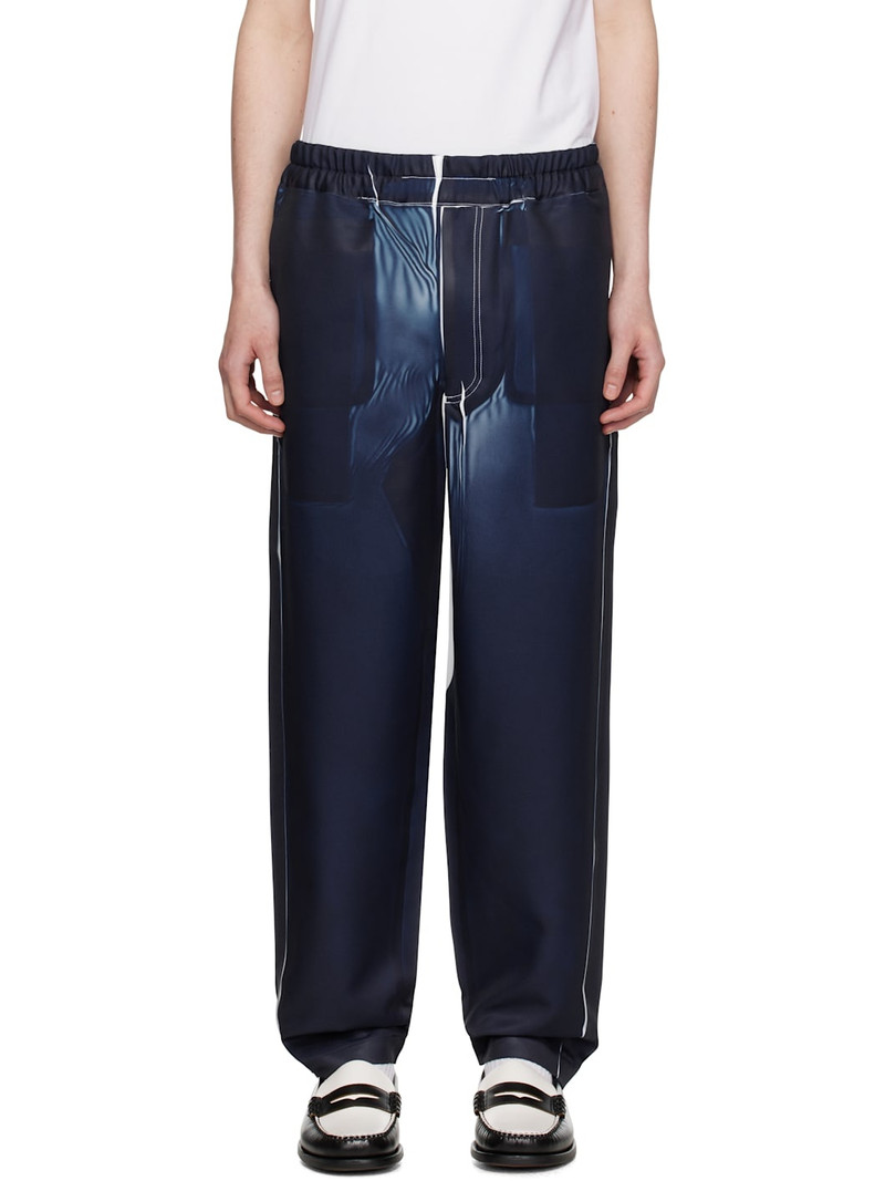 Navy Polyester Twill Garment Printed Trousers 1