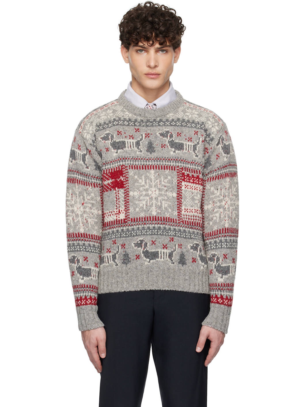 Gray & Red Holiday Hector Mohair Crew Neck Sweater - 1