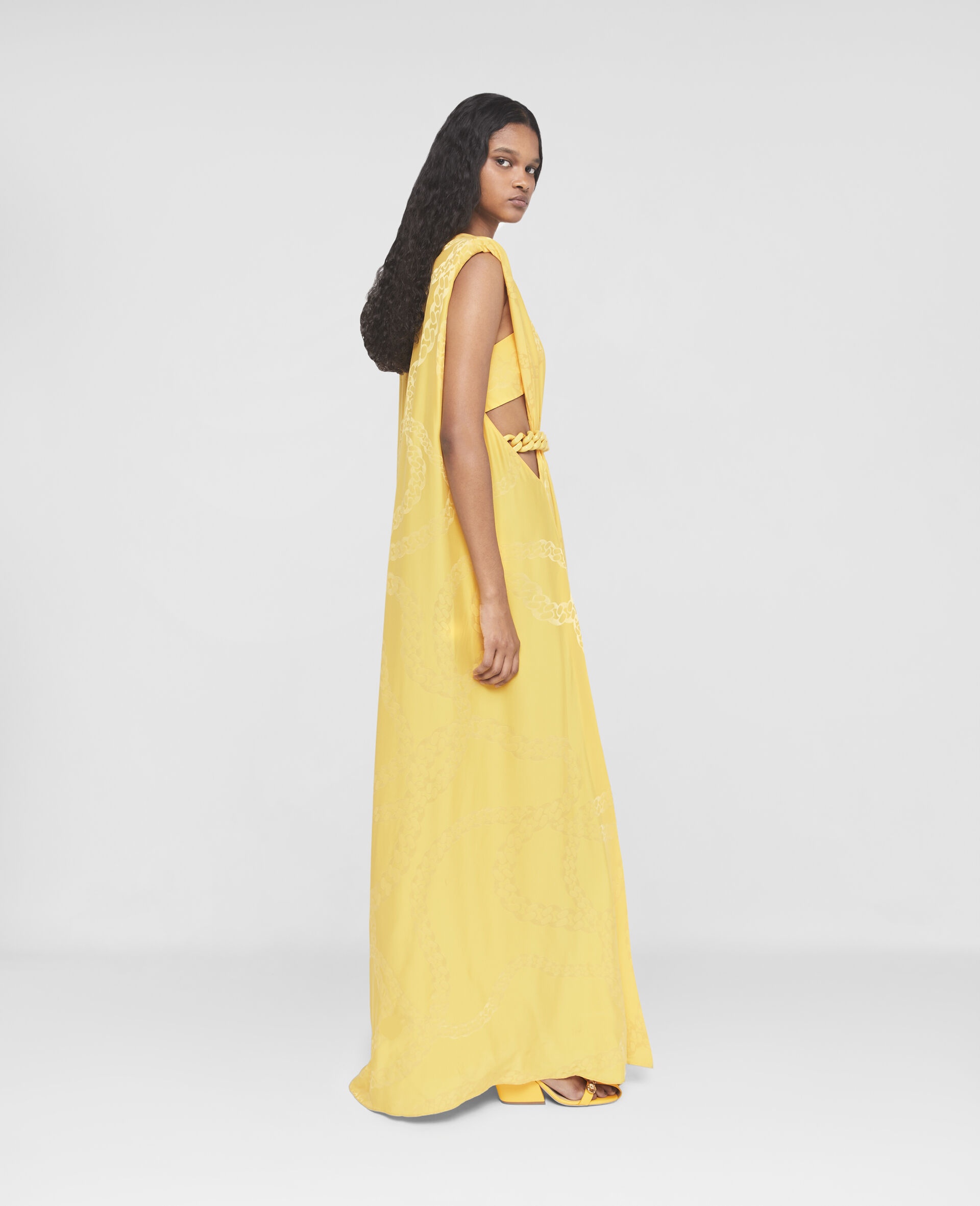 Falabella Chain Pleat Front Double Satin Maxi Dress - 3
