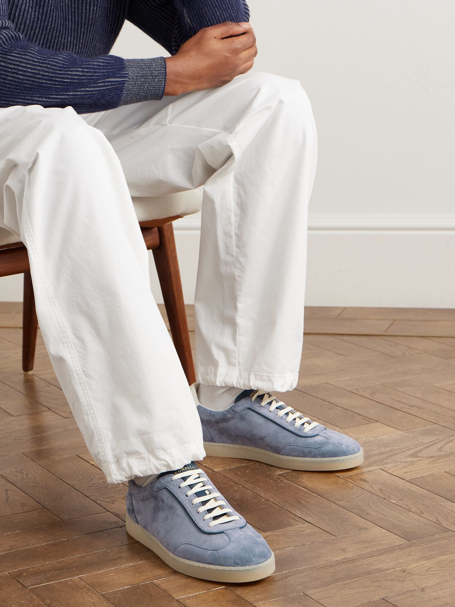 Leather-Trimmed Suede Sneakers Blue - 2