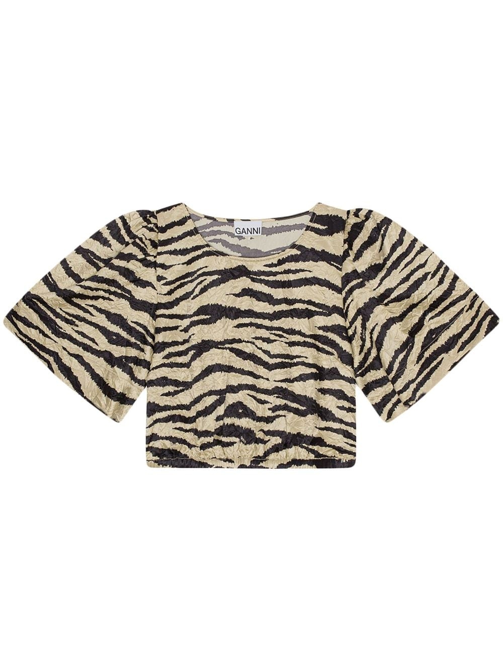 zebra-print crinked cropped T-shirt - 1