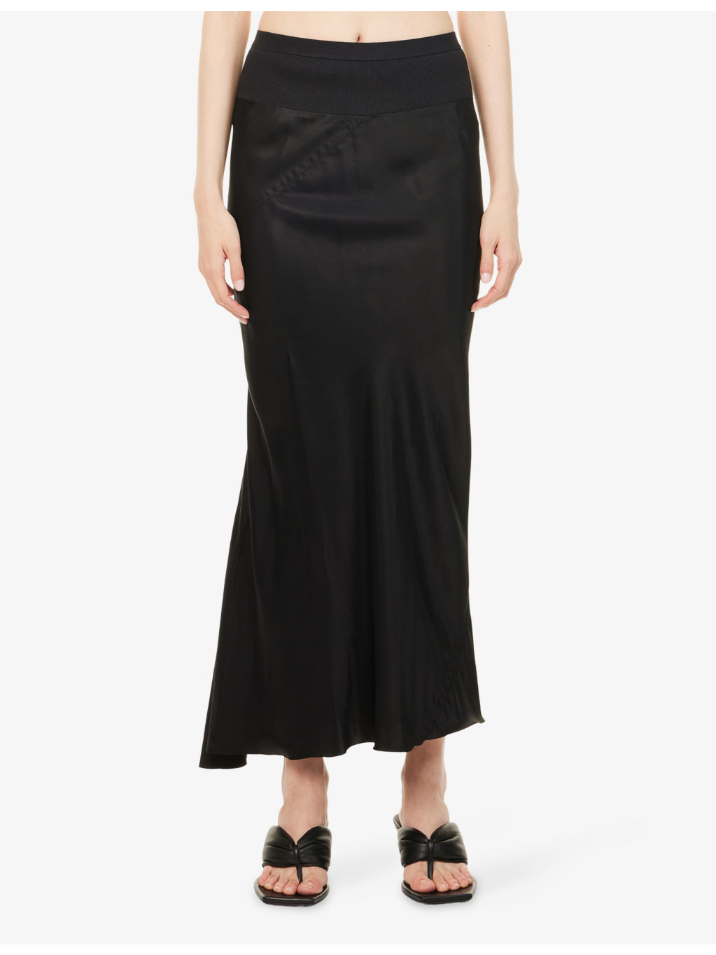Bias Draped Woven Maxi Skirt - 3