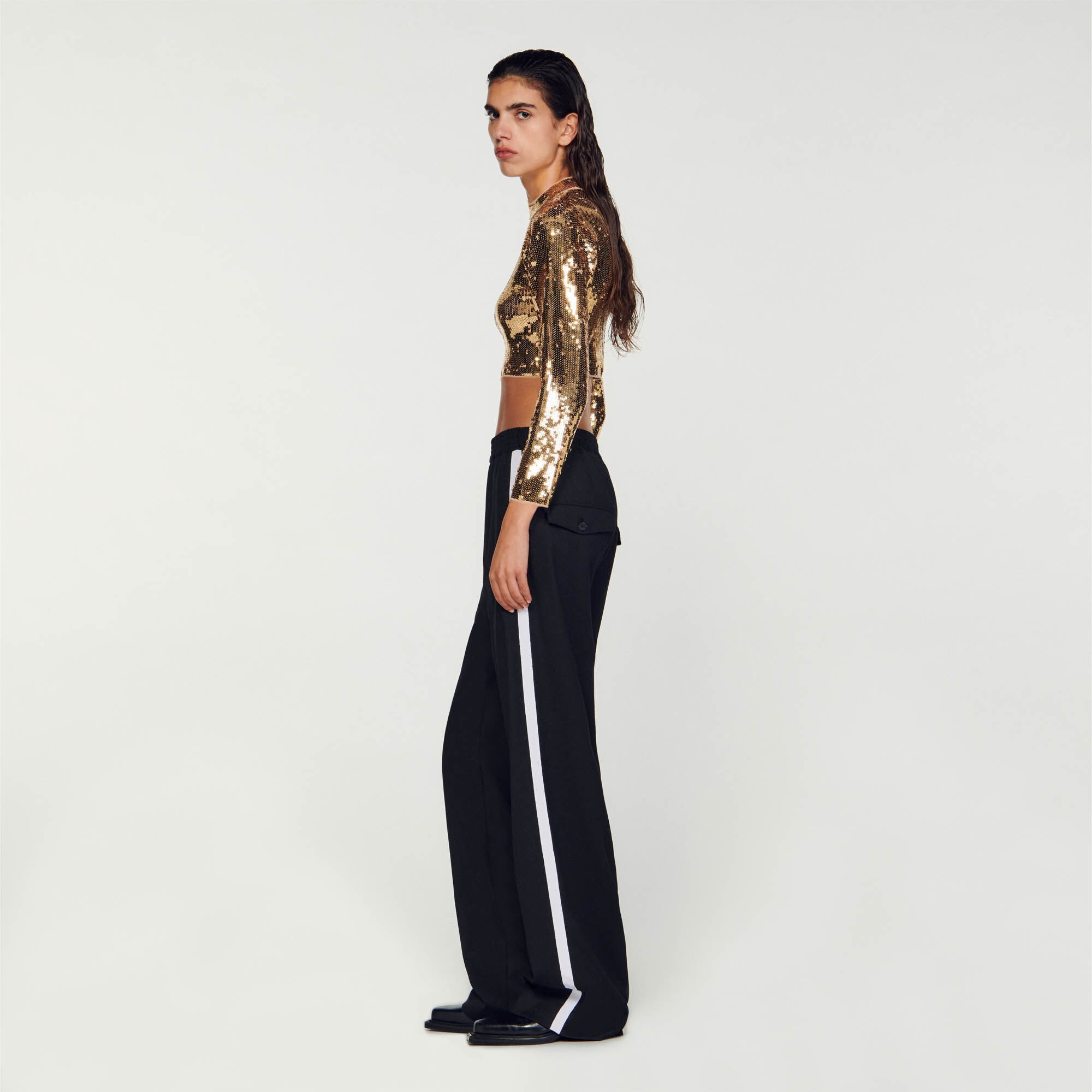 CROPPED KNIT SWEATER WITH SEQUINS - 7