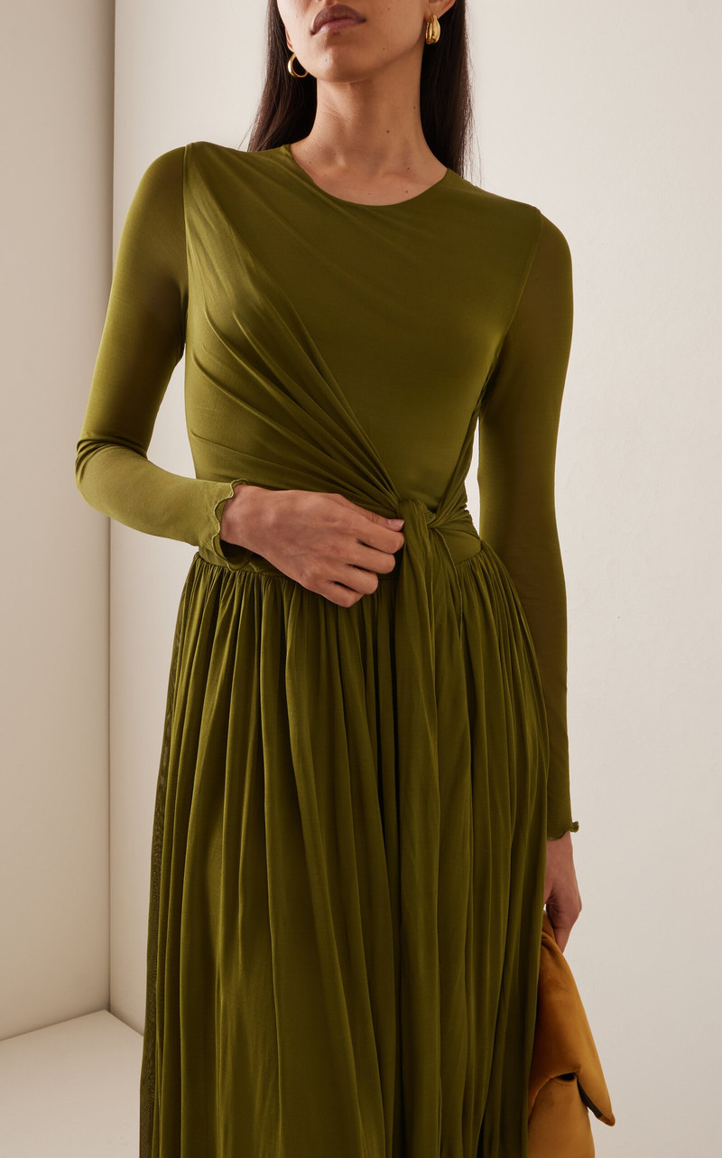 GIAMBATTISTA VALLI Tie-Detailed Jersey Maxi Dress khaki outlook
